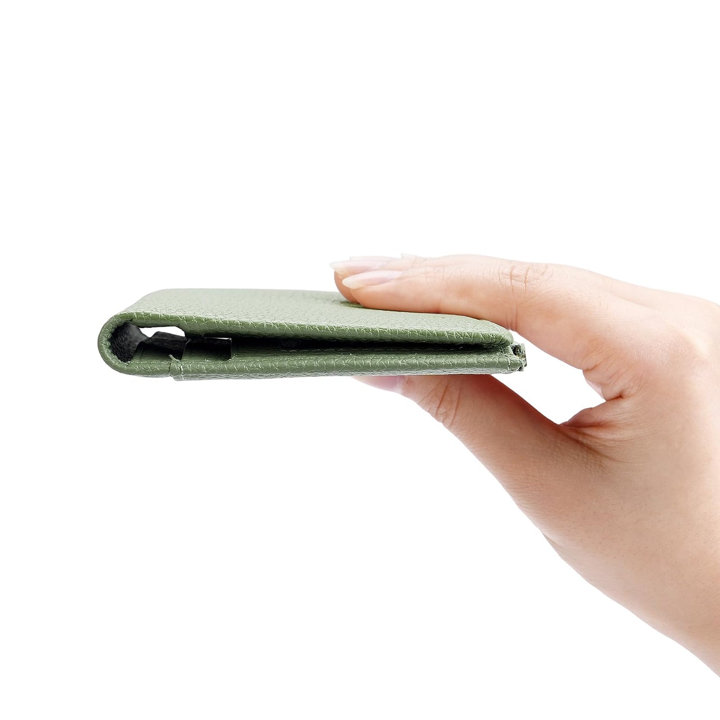 GOIACII Slim Wallet for Women Rfid Blocking Credit Card Holder with Zip Pocket Bifold Vegan Pebble Leather Green