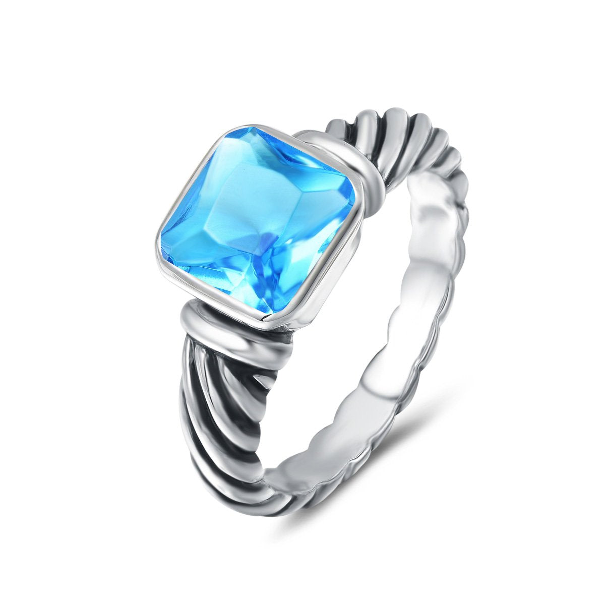 UNY Jewel Twisted Cable Wire Petite CZ Ring Designer Inspired Fashion Brand Christmas Valentine Women Dupes Jewelry Gift (Aqua, 7)