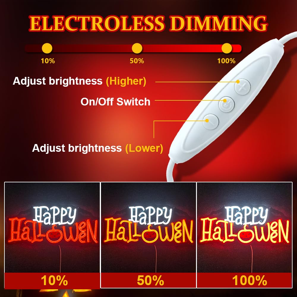 Happy Halloween Neon Sign Halloween Neon Lights for Wall Decor Dimmable Pumpkin Acrylic Led Light Up Sign for Party Home Window Bar Horror Room