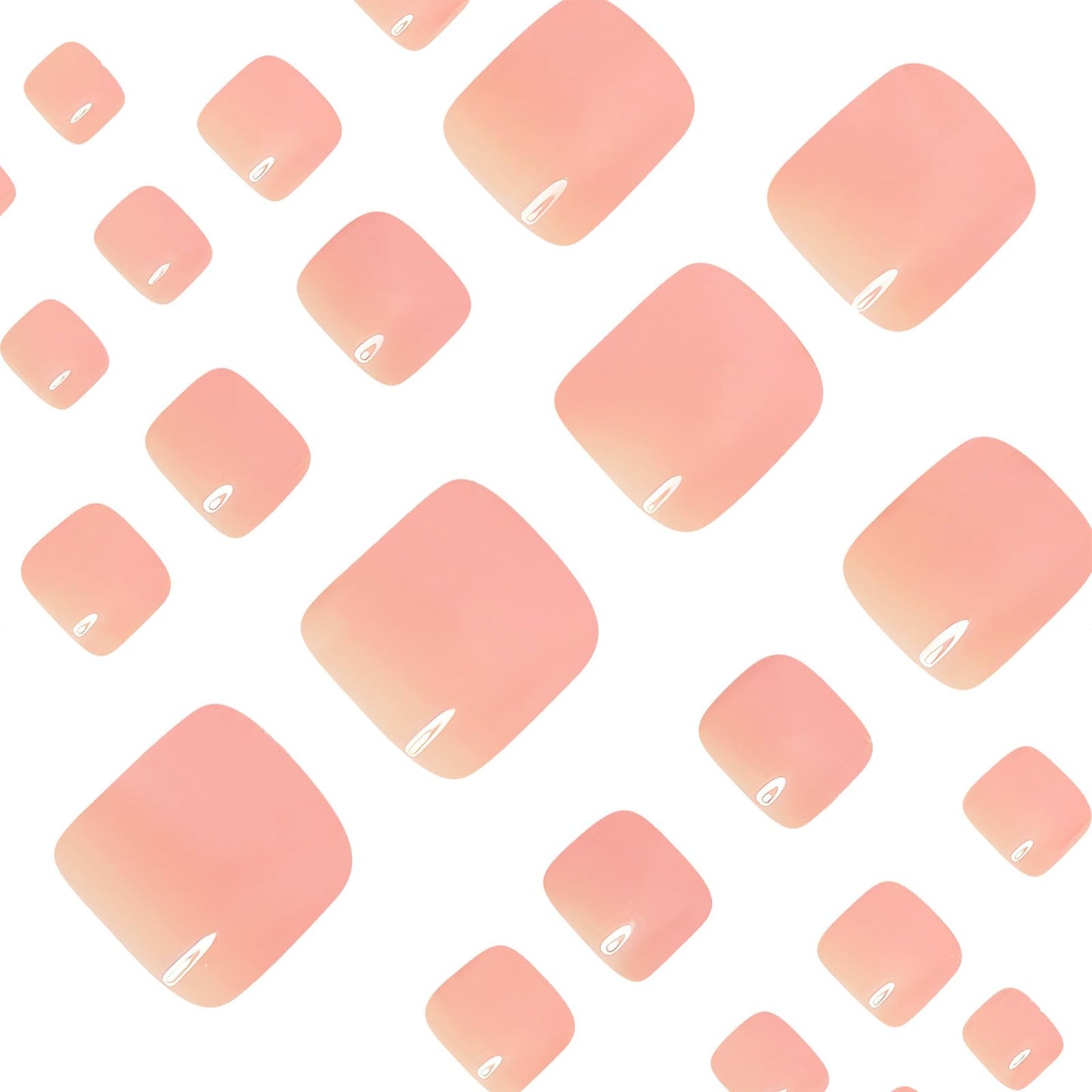IMRAIN Summer Press on Toenails Short Square Fake Toe Nails Pink Nude Gradient Glue on Toe Nails Full Cover Glossy Acrylic False Toenails Decorations for Women Girls 24Pcs