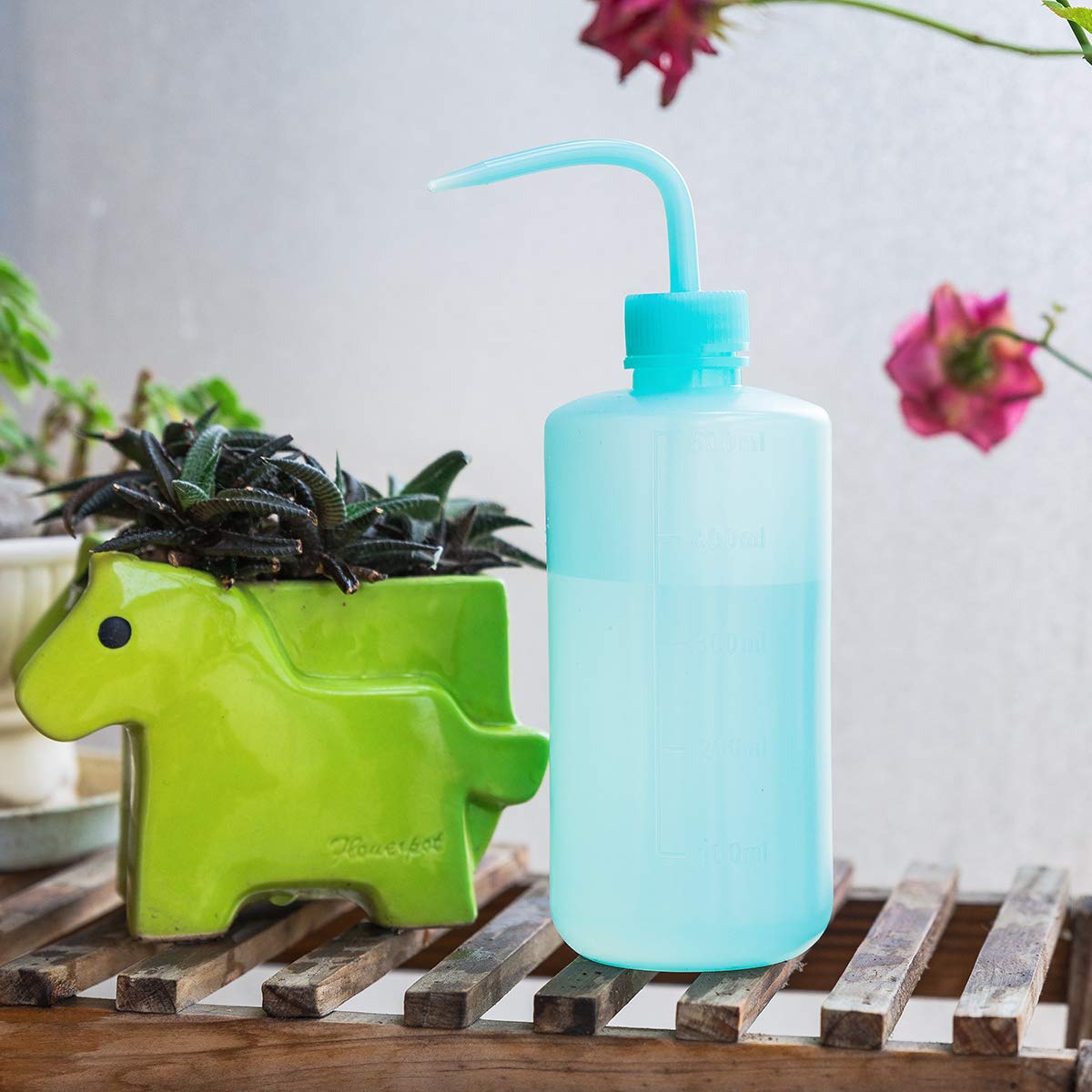 Oubest Squeeze Washing Bottle Succulent Watering Blue Water Squirt Irrigation Squeeze Sprinkling Can Plastic Wash Plant Bottle 500ml 3pc