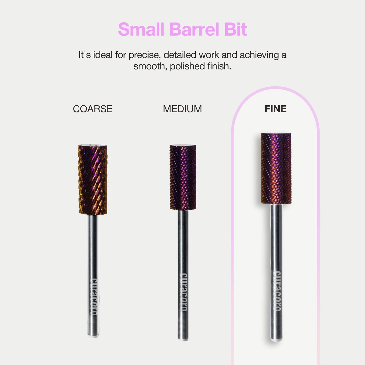 Curacoro Nail Drill Bits 3/32'' - Small Barrel Carbide Bit (Fine) for Professional Finish, Gently Remove, Buff & Polish Gel Nails, Nail Art Pedicure Manicure Salon & Home