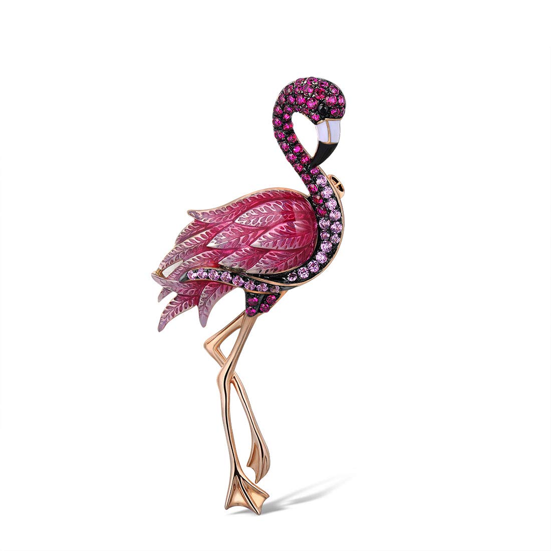 Santuzza Flamingo Brooch 925 Sterling Silver Enamel Bird Created Pink Sapphire Brooches Pin for Women