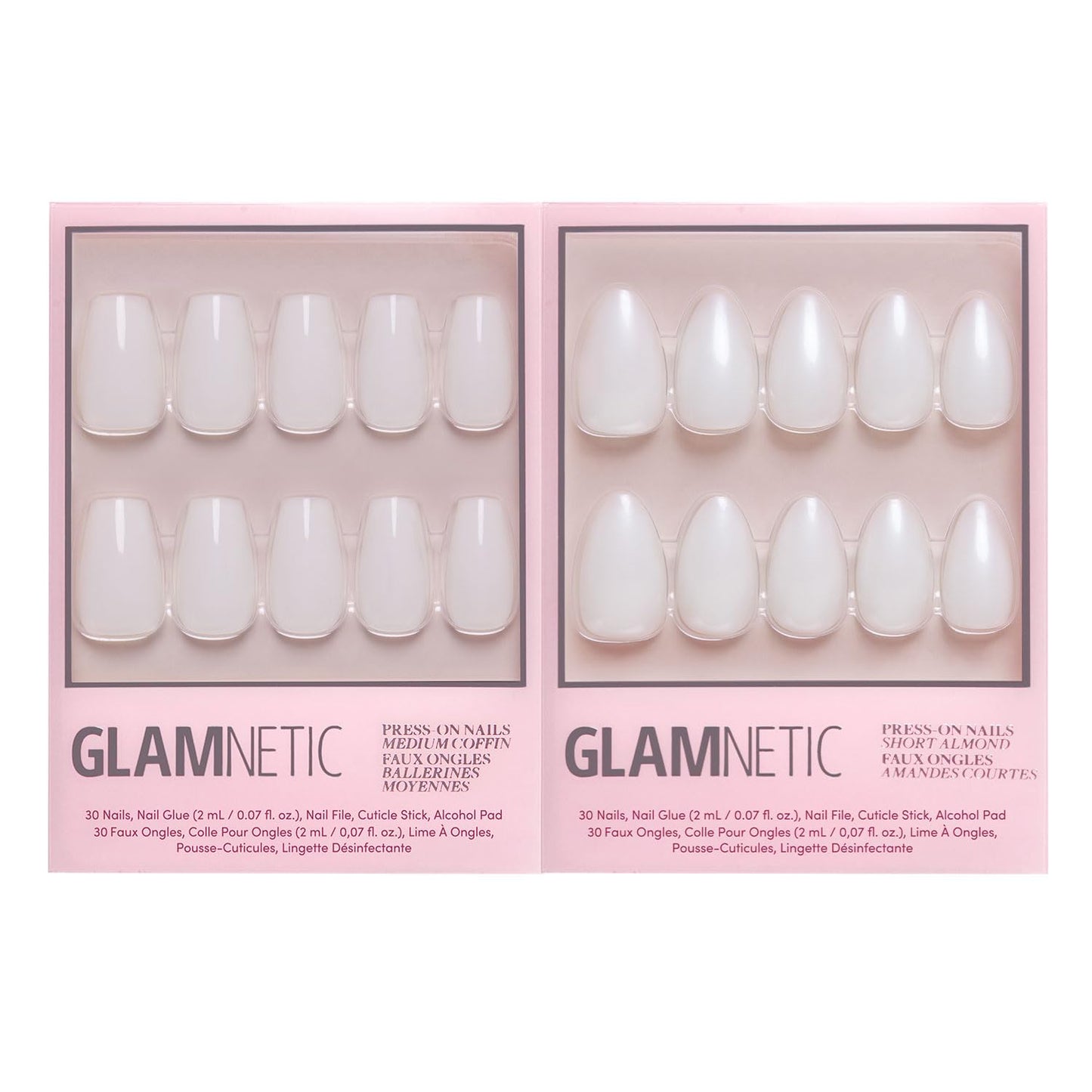 Glamnetic Press-On Nails Bundle - Oat Milk & Hailey | Medium Coffin Milky White False Nails | Glazed Short Almond Fake Nails | Durable, Salon-Quality Nail Kits