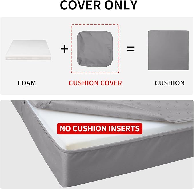 Easy-Going Waterproof Patio Cushion Covers 22x22x4 inch 4 Pack Replacement Non-Slip Outdoor Seat Cushion Slipcover with Zipper. Gray