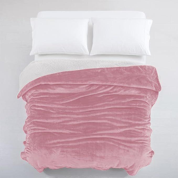 IR Imperial Rooms Baby Pink Sherpa Fleece Throw Blanket Twin Size for Bed - Wholesale Bulk Pack of 12 Sherpa Blankets - Soft Fluffy Throw Blankets for Hotels, Guest Bedroom, 60x80 Inches