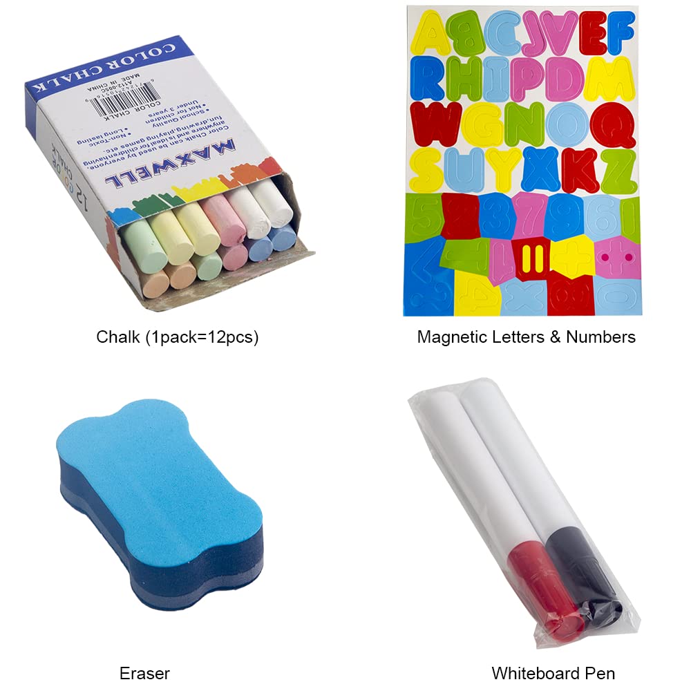 Potamish Wooden Art Easel for Kids (Double Sided) - Standing Magnetic Whiteboard Chalkboard Small Toddler Toys PM-048-K