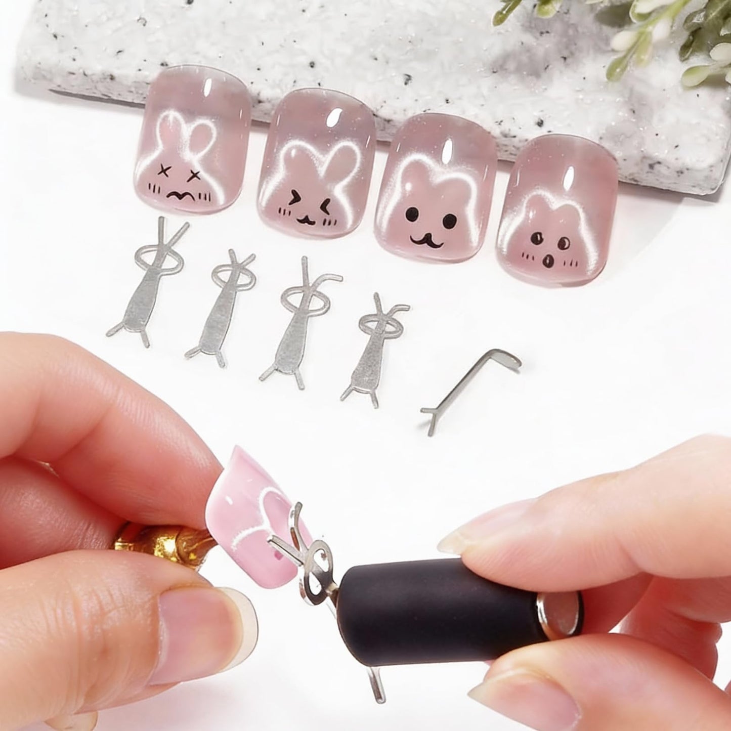 YECIRALA 3Pcs Cat Eye Magnet For Nails Magnet Tool Set With Y&O-Shape And Bunny Iron Molds, 3 Uniquely Shaped Nail Magnet For Nails, Strong Magnetism Cylinder Cat Eye Gel Nail Polish Magnet Sticks
