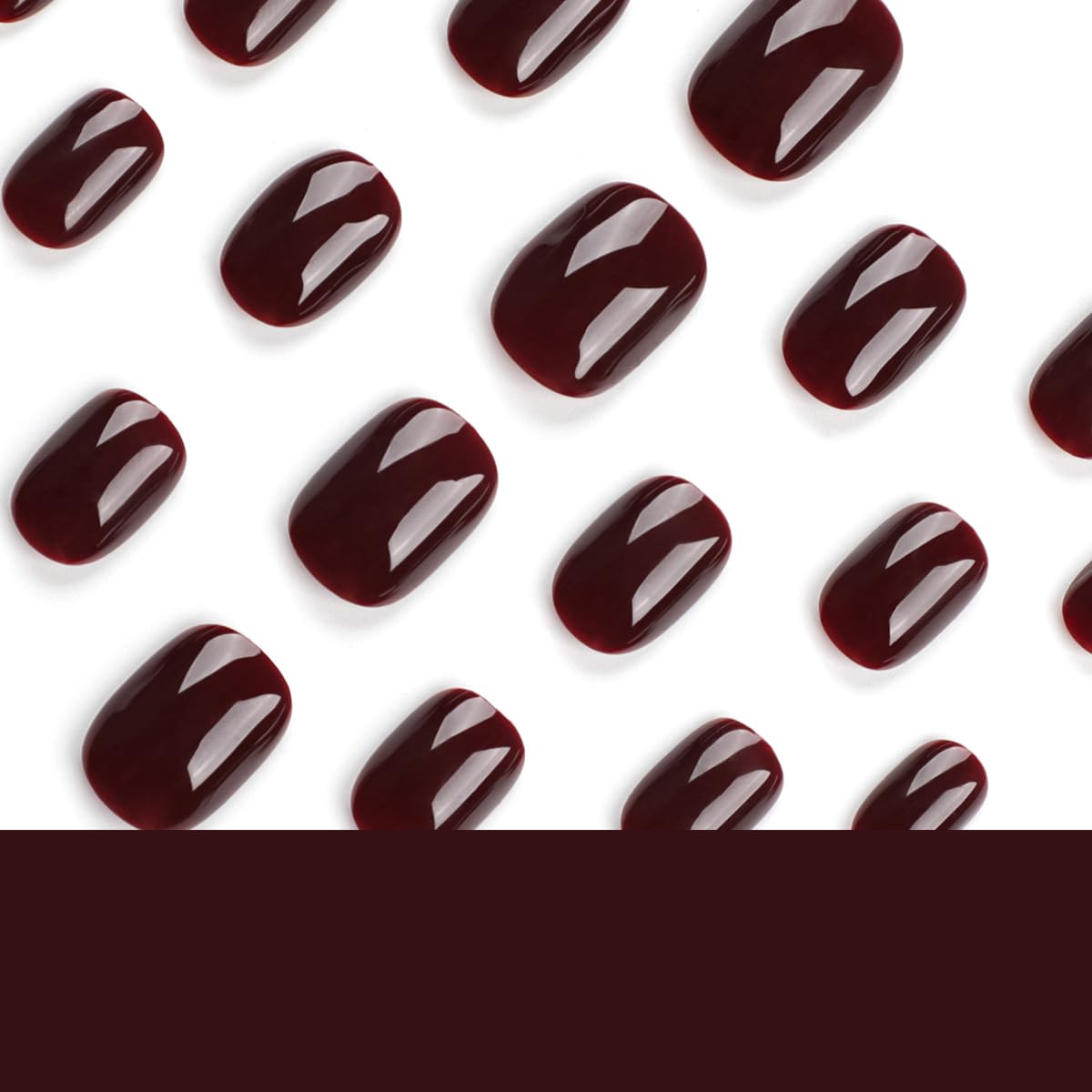 Dark Red Press on Nails Short Squoval Fake Nails Valentines Nails Press ons with Solid Color Design Full Cover Stick on Nails for Women Manicure,Reusable | Glue Tabs | Easy Apply | 24Pcs