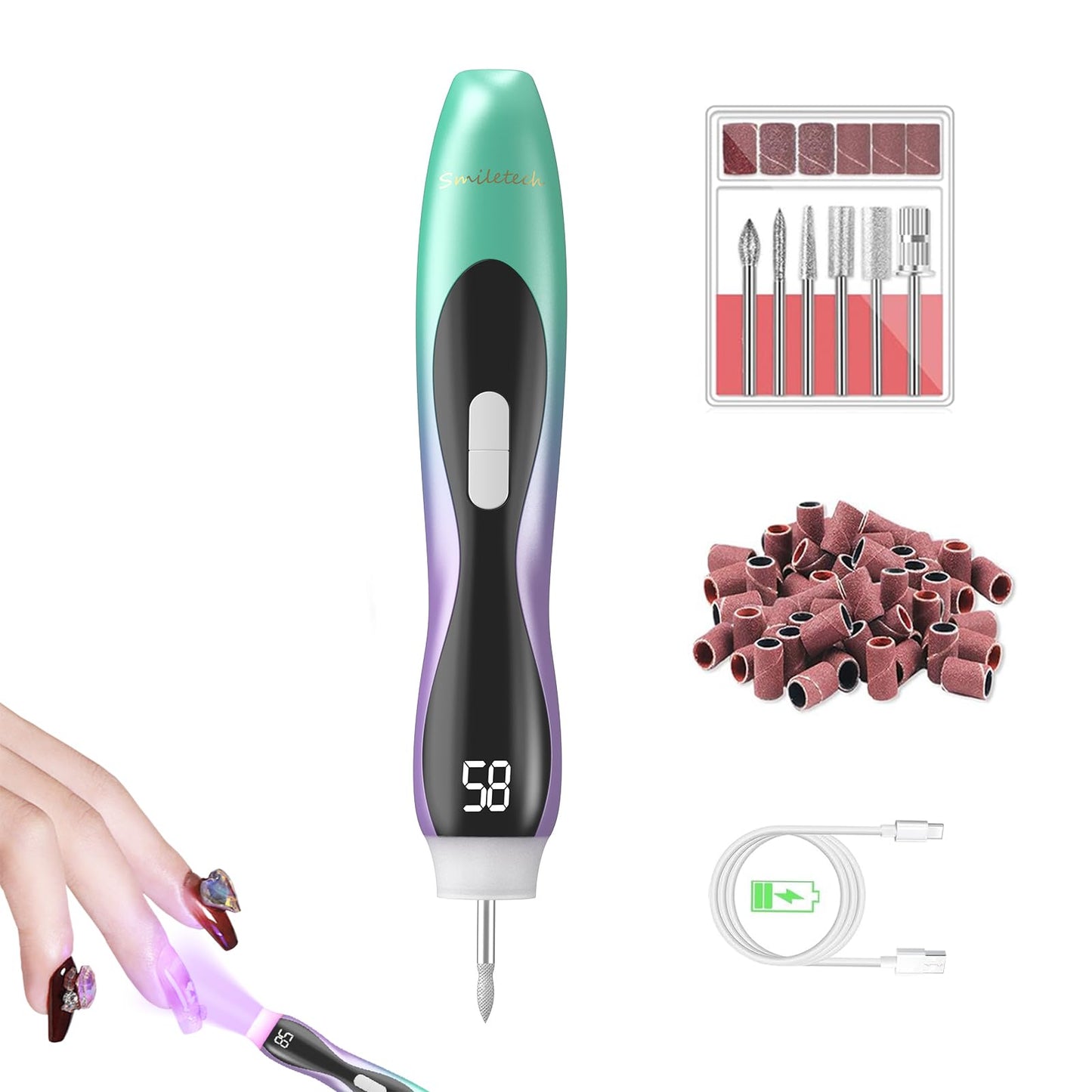 Cordless Nail Drill,Professional for Acrylic Gel Dip Powder Nails,2-in-1 Nail Drill Machine Suitable for Professional and Home Nail Salons