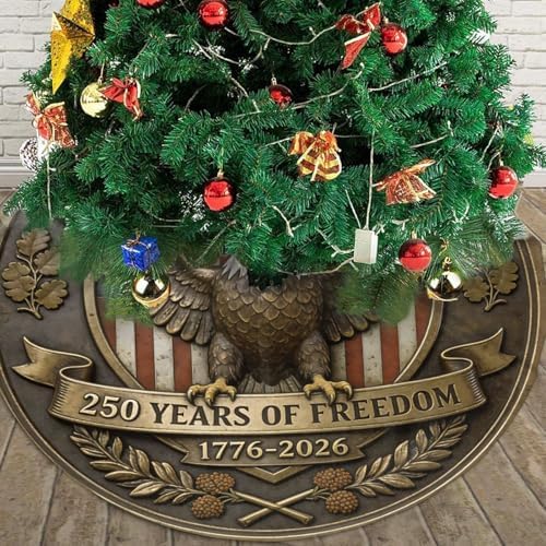 Vintage Eagle Christmas Tree Skirts 30", 250 Years of Freedom Xmas Tree Cloth Mats Trees Skirts for Decor Gift, Home Decoration
