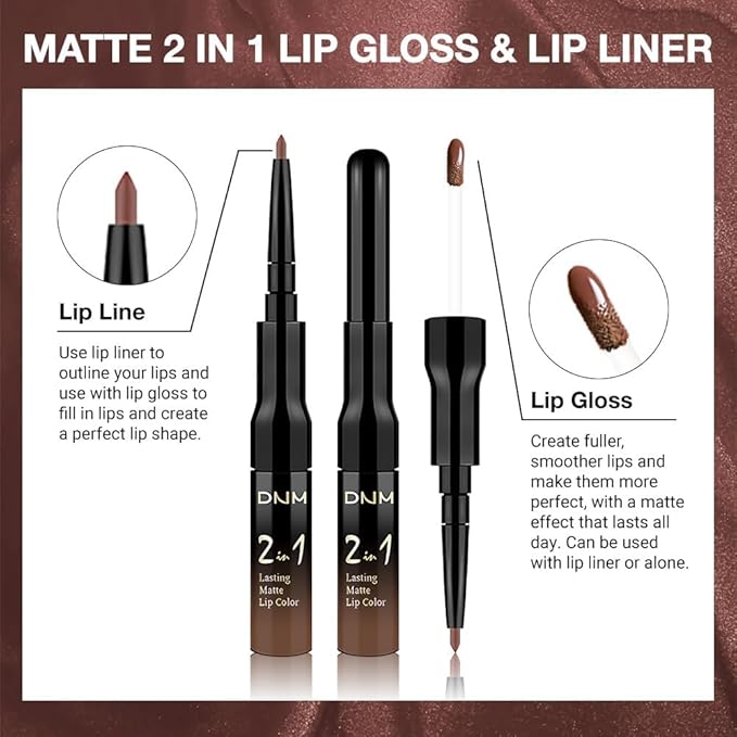 1Pcs 2 in 1 Nude Brown Matte Lip Liner and Liquid Lipstick Stain Makeup Set for women, Brown Long Lasting Smudge Proof Lip Tint Matte Finish Lip Gloss for All-Day Color Hold Easy to Use 25#