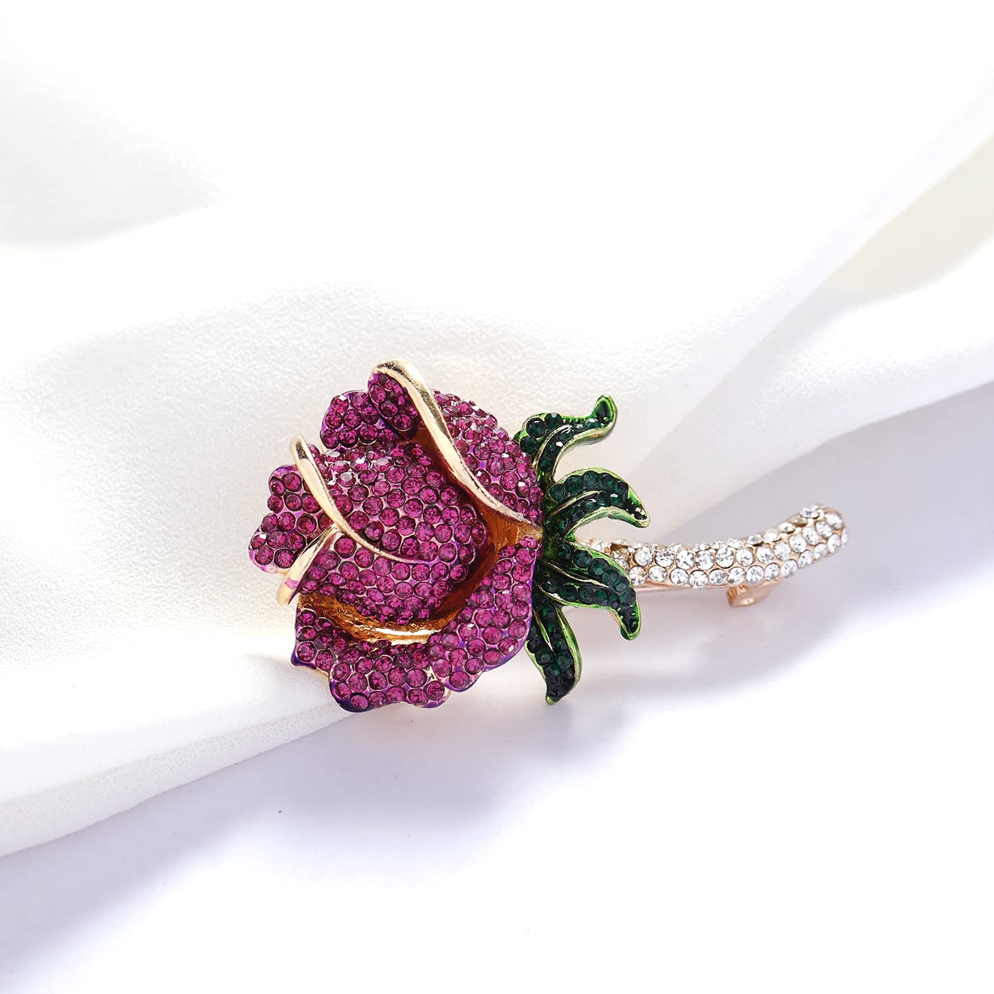 YOQUCOL Elegant Purple Cubic Zirconia Crystal Rhinestone Rose Shape Wreath Brooch Pin for Women