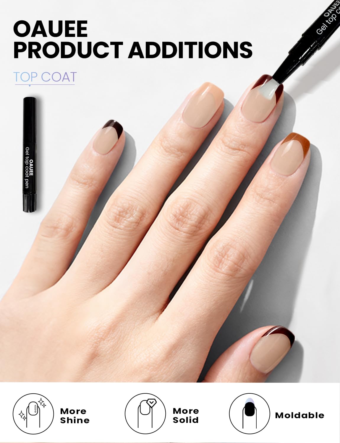 Oauee Semi Cured Gel Nail Strips | Built-In Gel Top Coat | UV Light Required | Salon Quality, Easy Application And Removal (Cocoa Edge Nails)