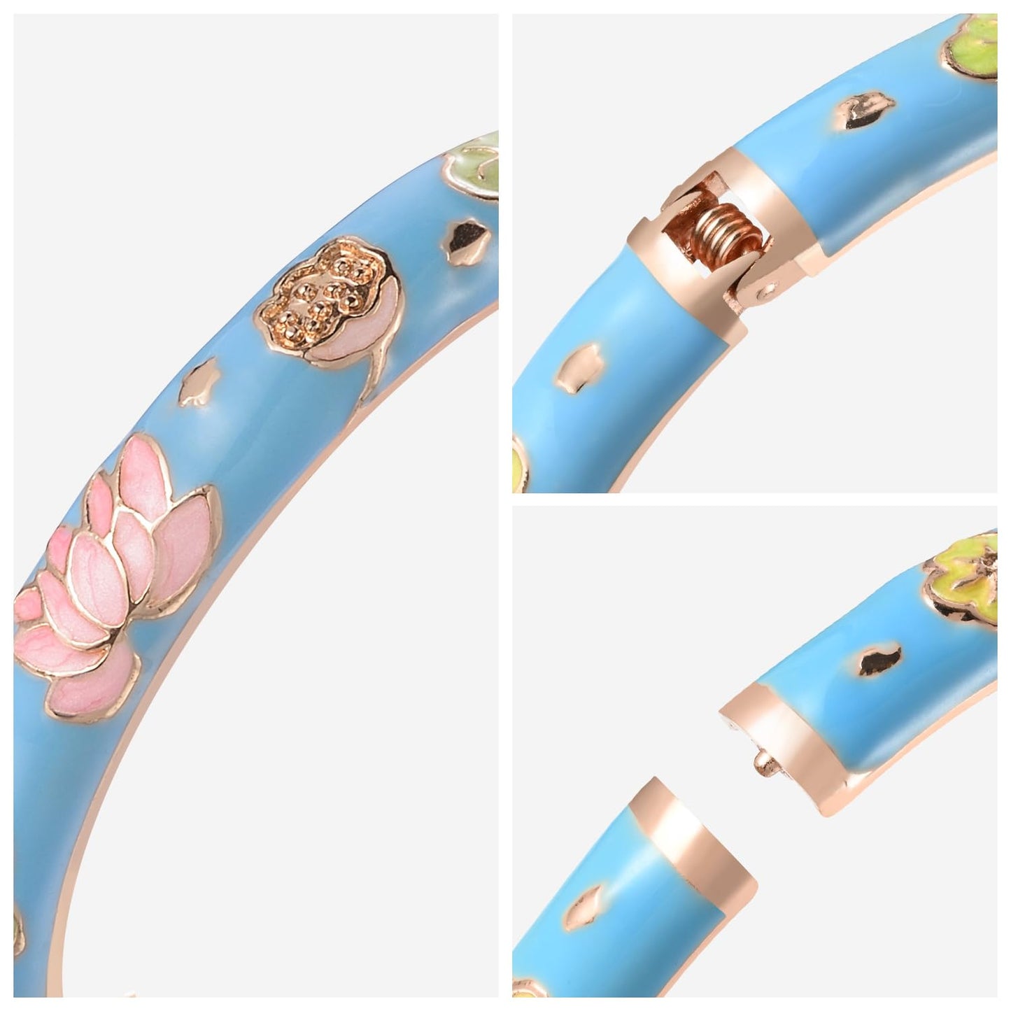 UJOY Gorgeous Bracelets Enameled Floral Cloisonne Gift Plated Cuff Bangles Jewelry Sets Box for Women 55A18-55A35 Blue