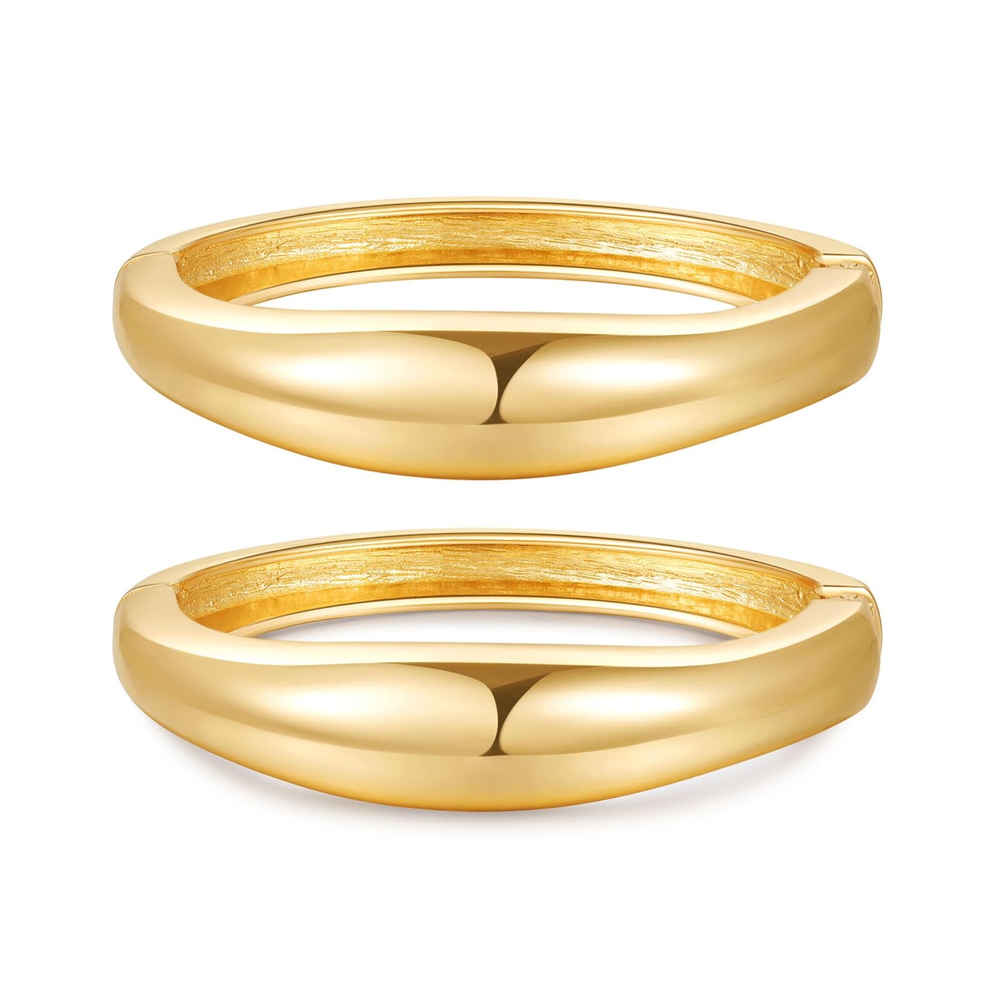 AYWFCBF Bangles Bracelet Stack | 14K Gold Plated 2-Pack Trendy Hinged Cuff Open Wide Chunky Bangles | Arm Cuff Jewelry for Women