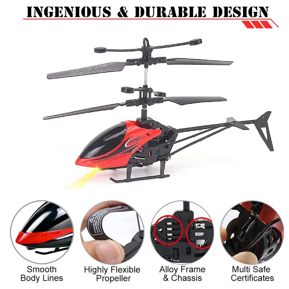 YAWEVEAY Remote Control Helicopter Toy, 2-Channel, 2.4 GHz, 2 Speeds, Up and Down Flying, Gift for Kids, Red
