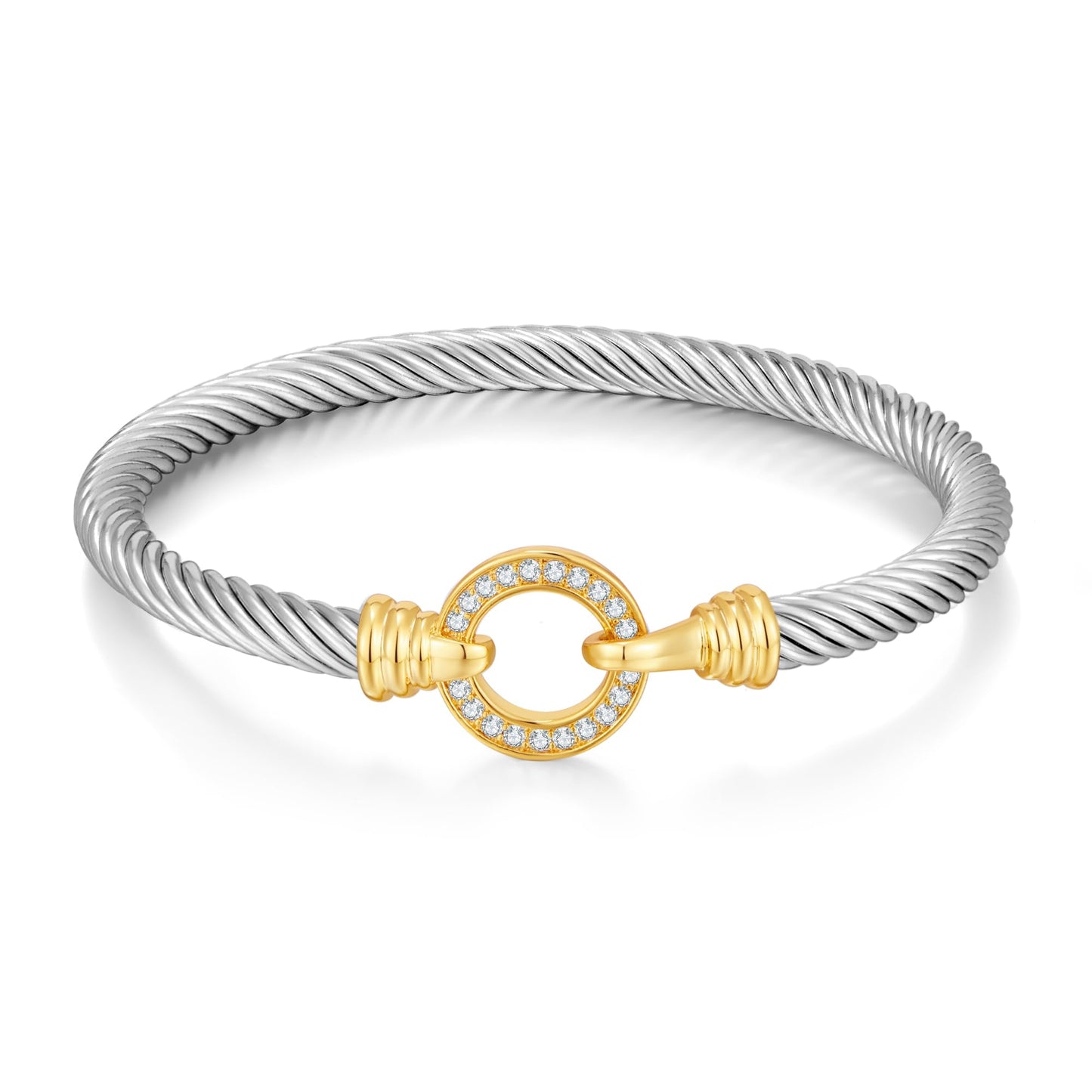 WOWORAMA Two Tone Cuff Bracelet for Women Silver Gold Cable Wire Bangle Bracelet Unisex Mixed Metal Bracelets Twisted Wire Cuffs Jewelry