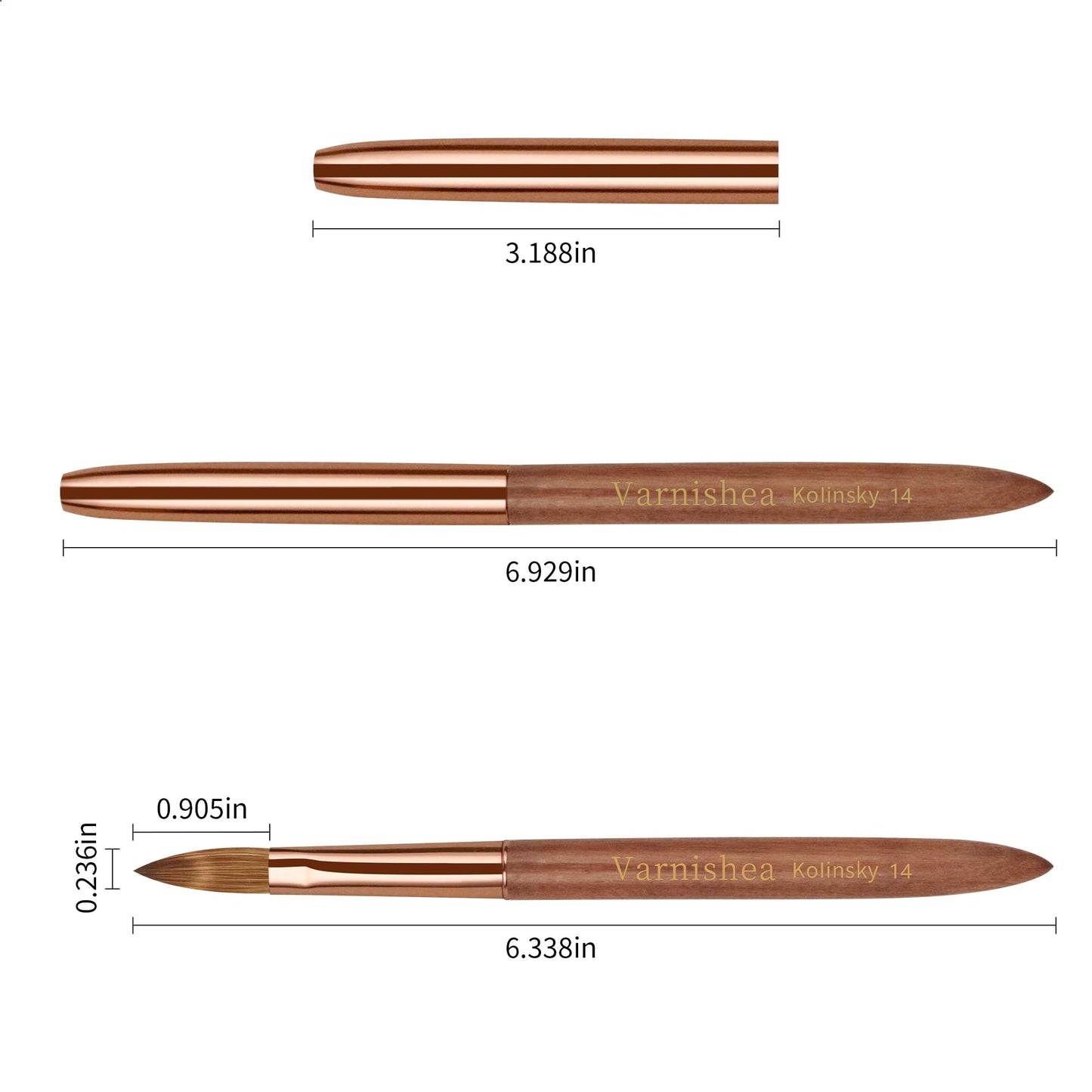 varnishea Pure Kolinsky Hair Acrylic Nail Brush Solid Wood Handle Professional Manicure Brushes for Powder Nail Acrylic Application - Salon & DIY Nail Art Essentials - Size 14, 1.0 Count