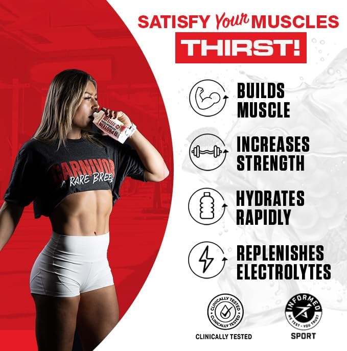 MuscleMeds Carnivor Protein Hydration RTD, Refreshing Ready to Drink, 30 g Isolate Protein, Lactose Free, Sugar Free, Electrolytes, Muscle Building, Recovery, Halal Certified, Rocket Pop, 16.9 Fl Oz