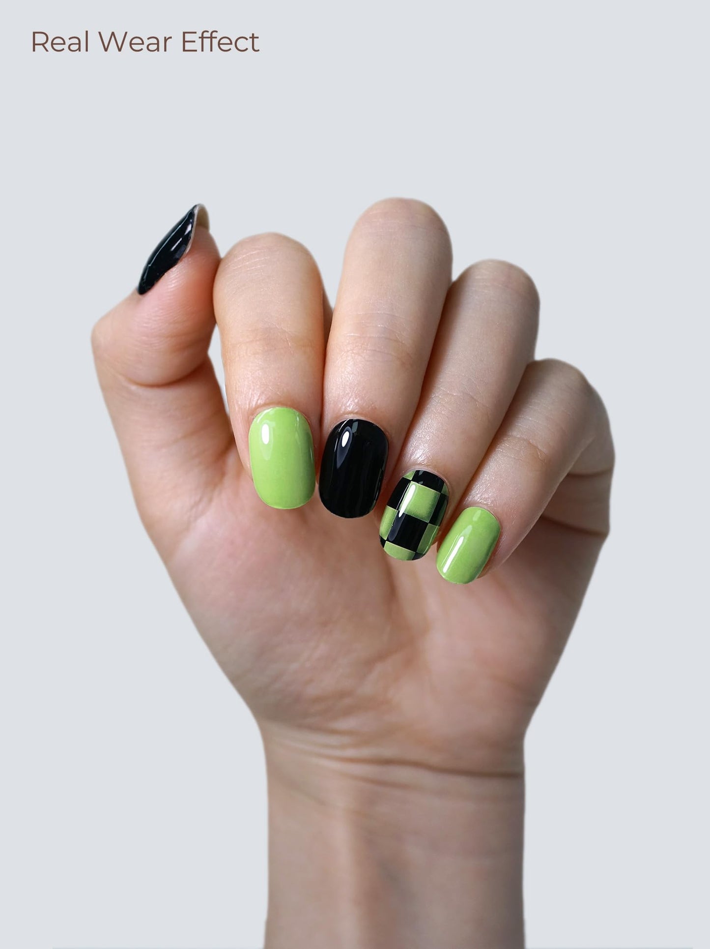 Beaolata Real Gel Nail Strips (No UV Light Needed) - 44Pcs Salon Quality Nail Stickers - Long Lasting Polish Wraps for Women, Easy Apply & Remove (Teal Tartan Green)