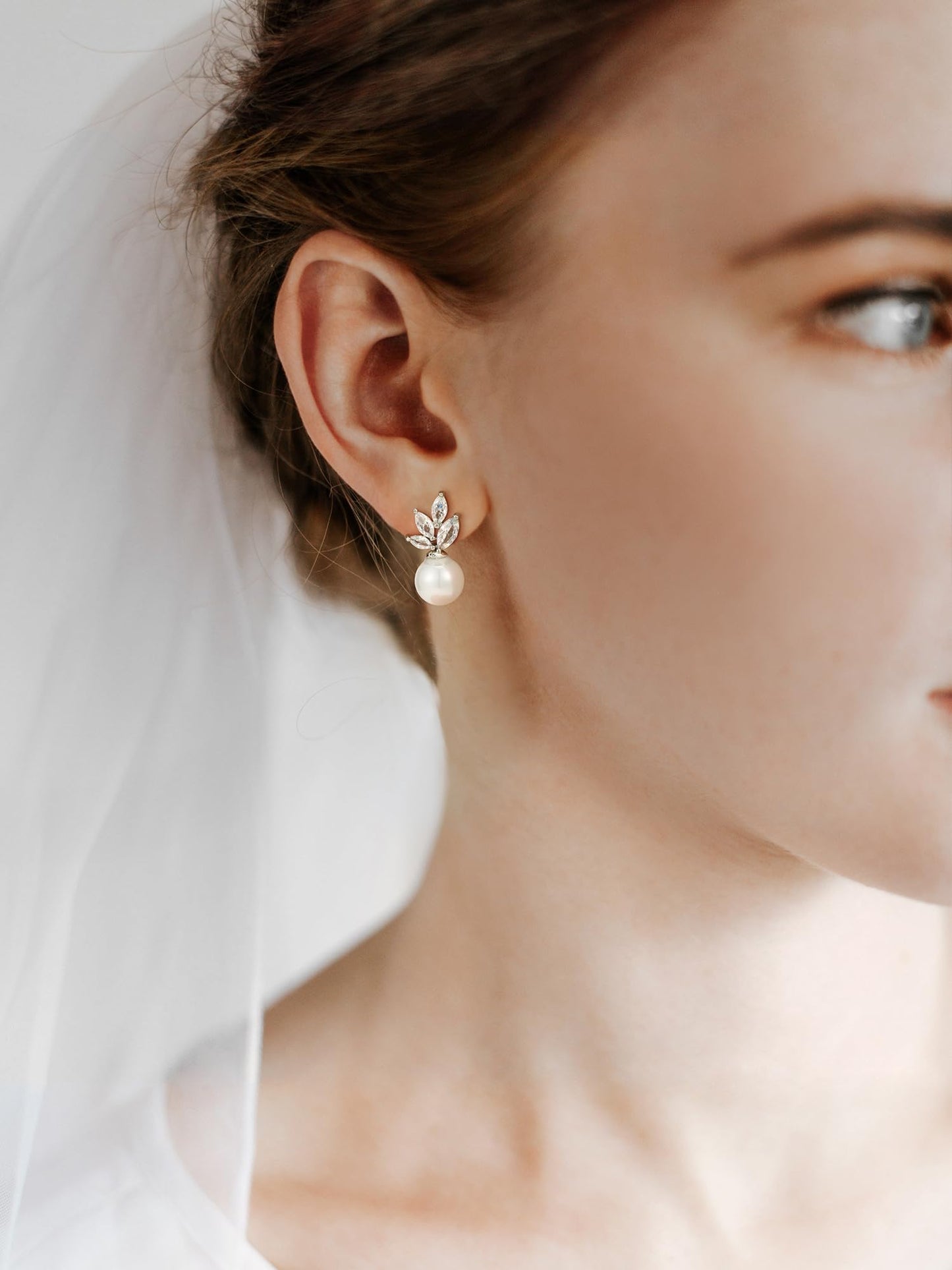 SWEETV Cubic Zirconia Pearl Drop Wedding Earrings for Brides, Ivory Bridal Pearl Earrings for Bridesmaid Jewelry Gift (07.Style 8)