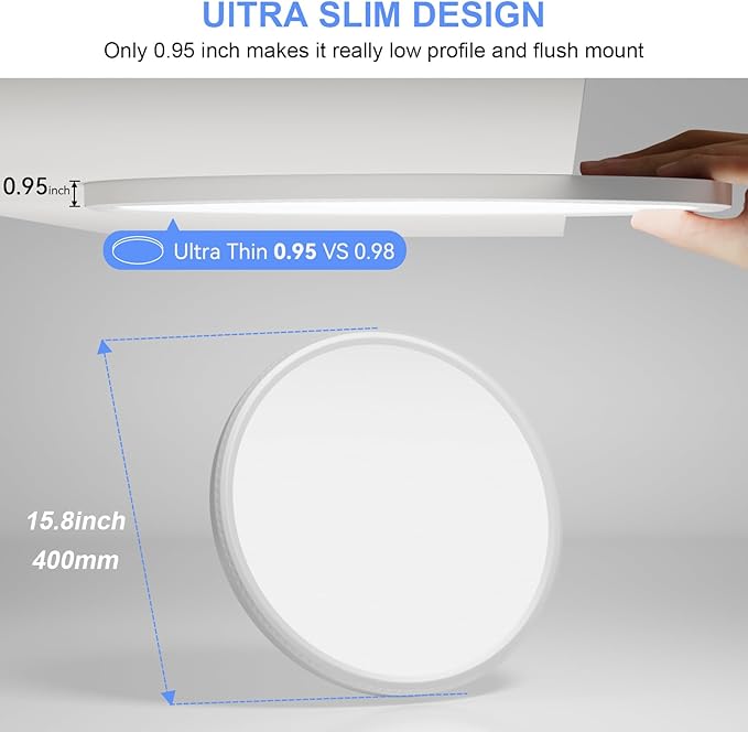 hunhun 6 Pack 16 Inch Dimmable LED Flush Mount Ceiling Light 4800LM Round Light Fixture 5 Color Temperature Selectable Large Flat Ceiling Lamp for Living Dining Room White ETL Listed