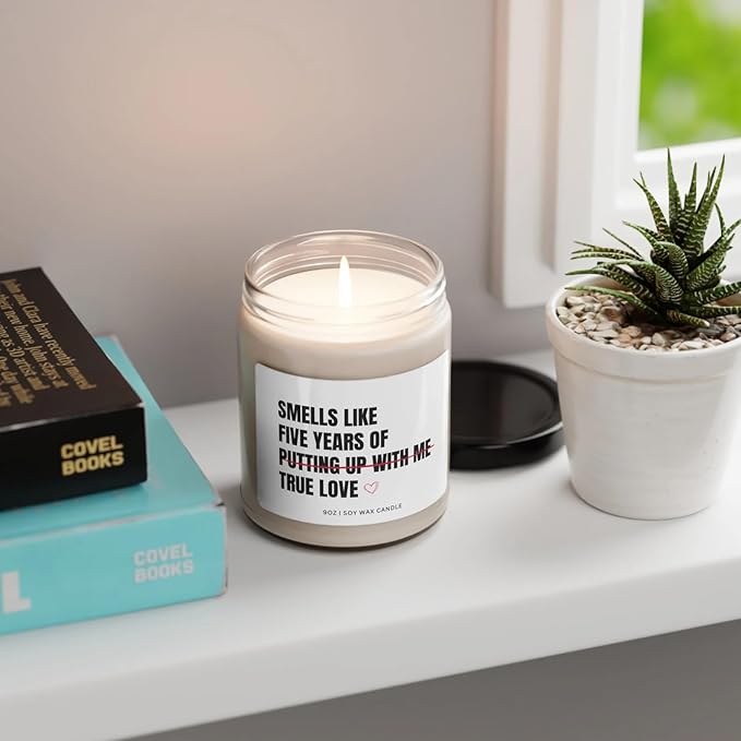 5 Years Anniversary Candle Gifts for Couples, Custom Gift for Men Women, Funny Birthday Gift for Her, Gift for Husband Wife, Soy Scented Decorative Candle for Boyfriend Girlfriend