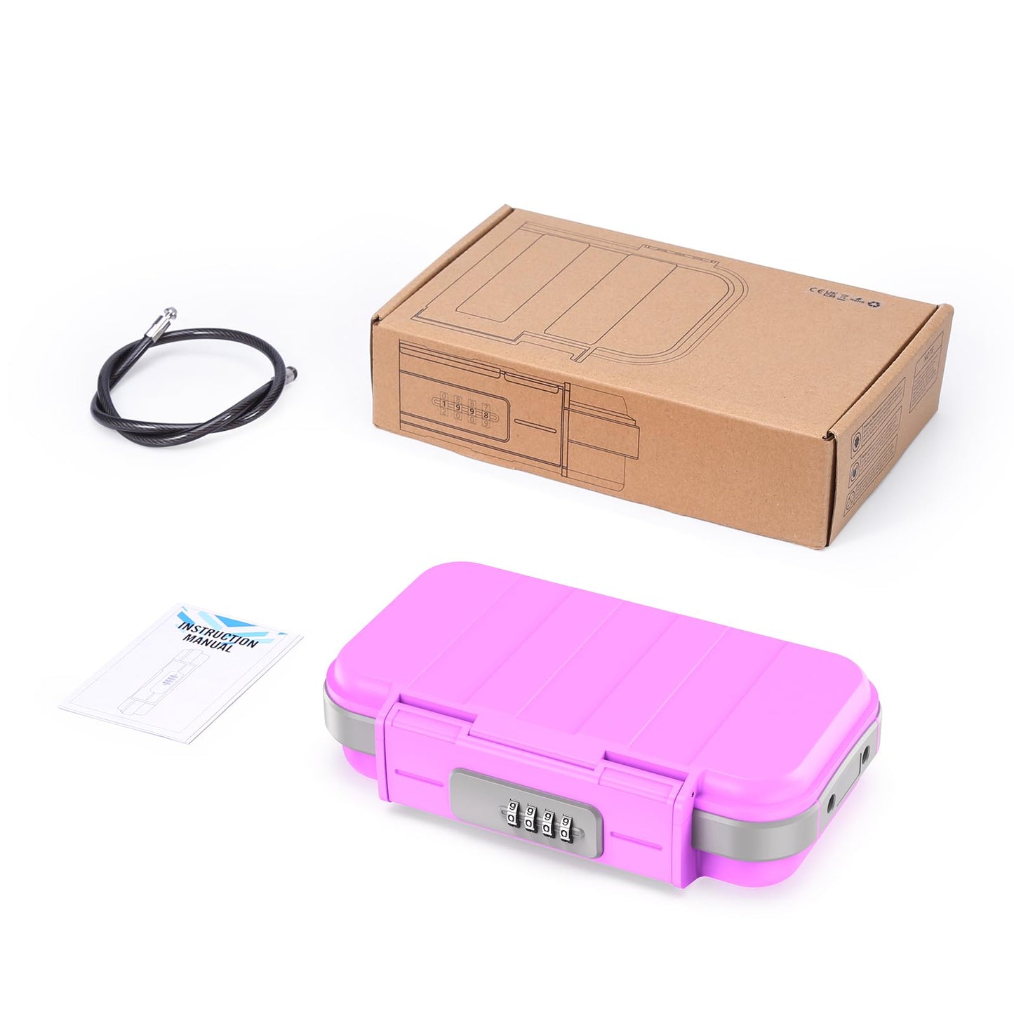 ORIA Portable Security Case, 4 Digit Combination Key Lock Box Security Case, Portable Safe Box Storage Smartphones, Passports, Credit Cards for Beach, Travel, Pink Purple