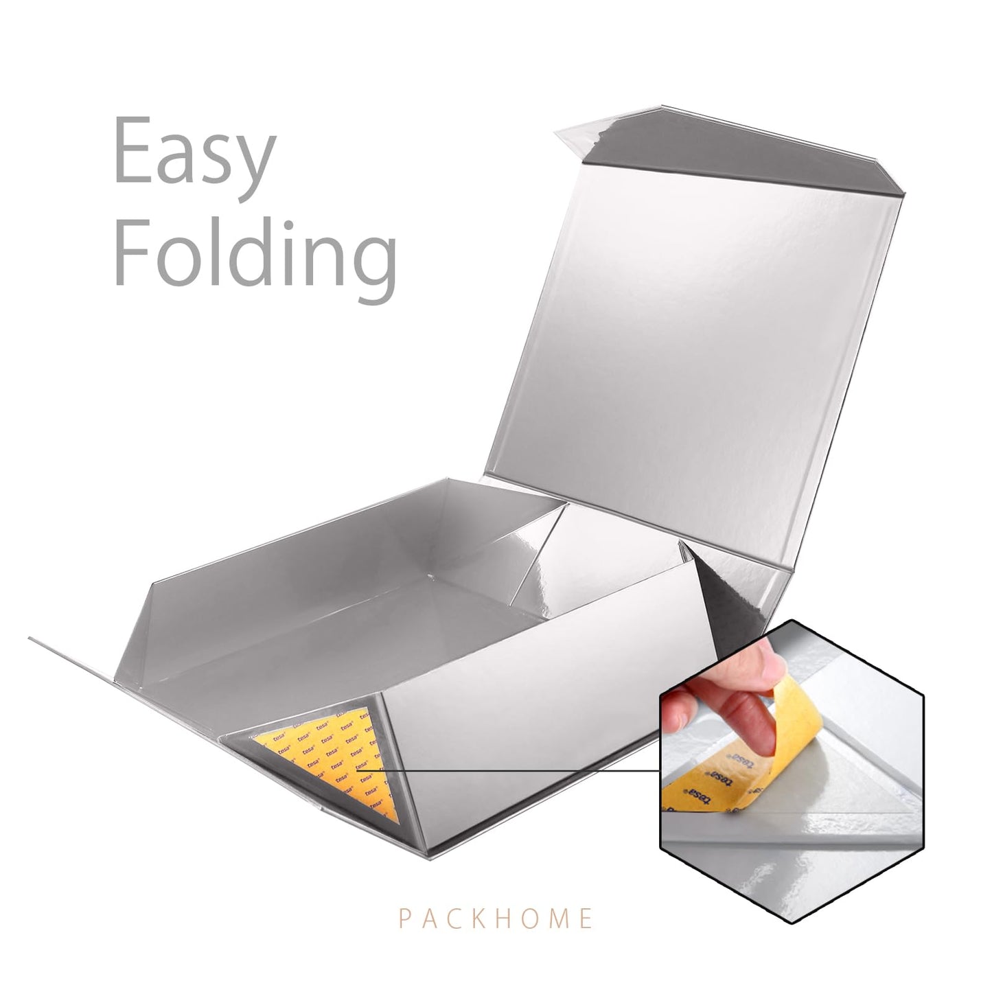 PACKHOME 17x14.5x5.5 Inches, Extra Large Gift Box with Lid, Magnetic Closure Box for Clothes and Large Gifts (Glossy Silver with Grass Texture)