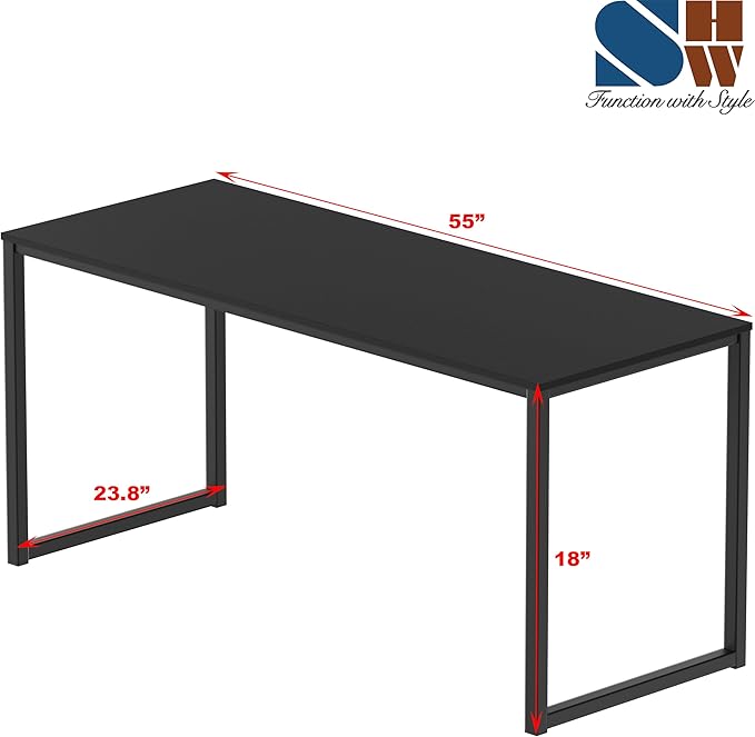 SHW Mission 55-Inch Home Office Computer Desk, Black