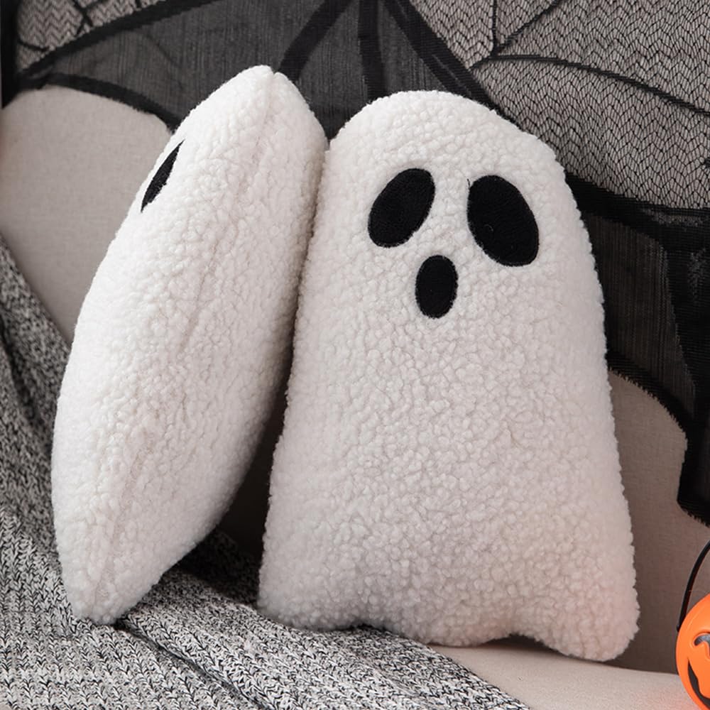 Ghost Pillow,Ghost Decor,Halloween Pillows Set of 2 White Cute Ghost Indoor Decorative Throw Pillow Ghost Plush Pillows for Halloween Decorative Home Sofa Bed Ghost Decor Cushion(11.8 Inch)