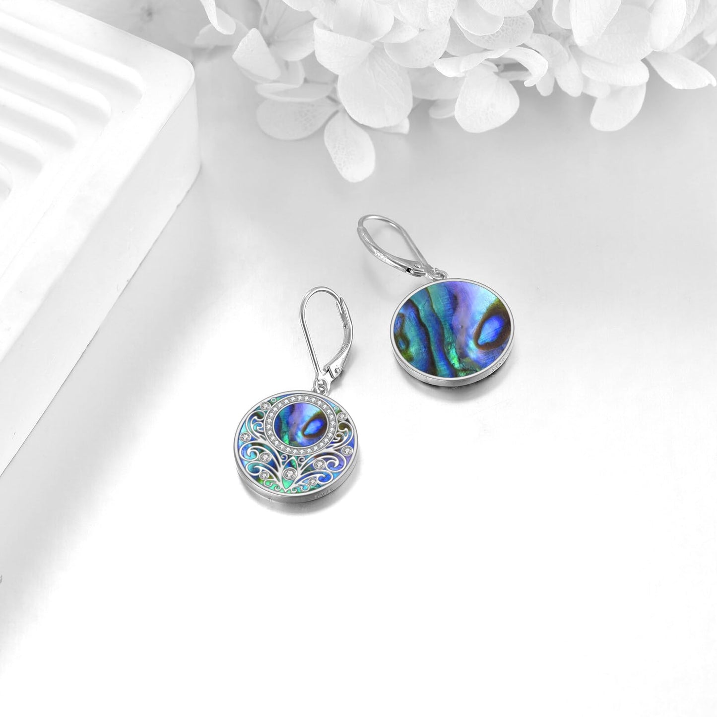 Abalone Drop Earrings Sterling Silver Filigree Leverback Earrings Circle Dangle Earrings Jewelry Gifts For Women