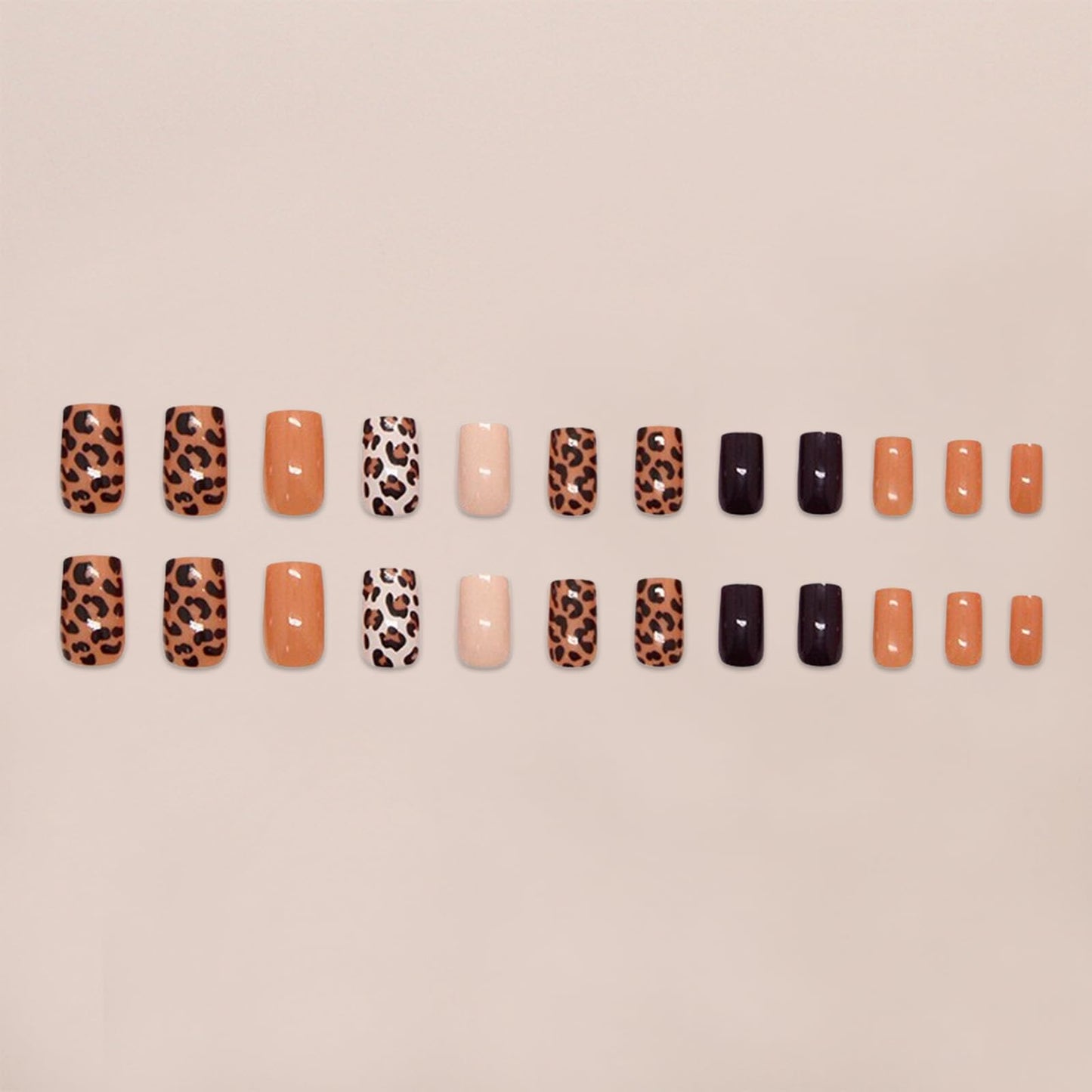 Leopard Print Press-On Nails Square Short False Nails with Brown Nude Design Pink Full Cover Gloss Cheetah Print False Nail for Women Girls Nail Art Decoration 24pcs