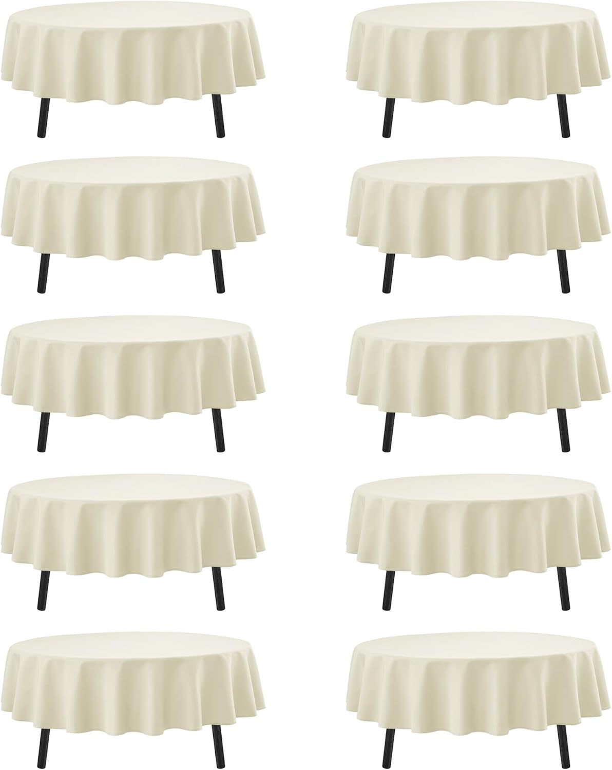 10-Pack Ivory Round Tablecloths, 90 Inches, Stain-Resistant Polyester for 4-5 Ft Round Tables - Washable Table Covers for Weddings, Banquets, Birthday Parties, Events