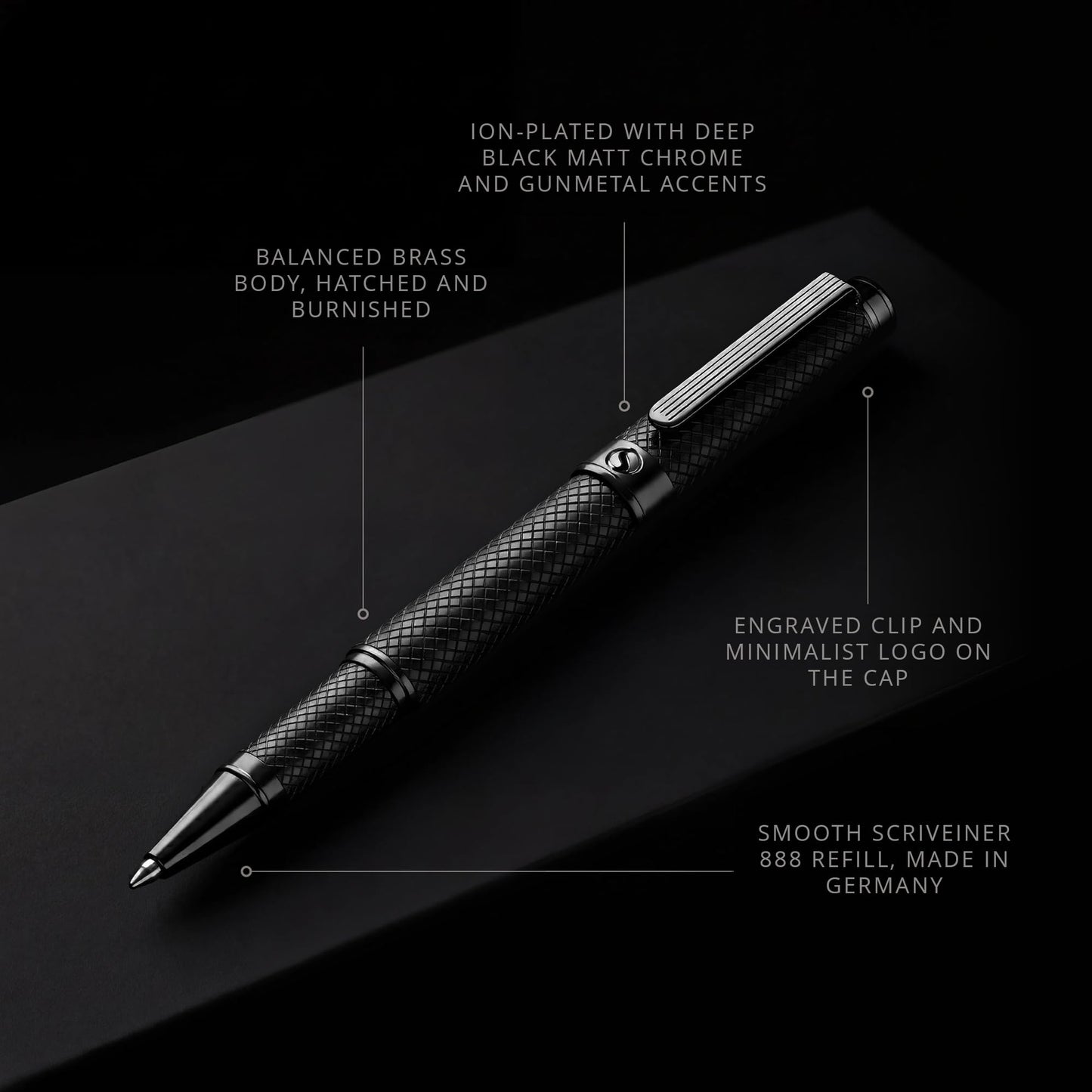 Scriveiner All Black Rollerball Pen - Stunning Luxury All Metal Matt Black Pen, Schmidt Ink Refill, Best Roller Ball Gift Set for Men & Women, Professional, Executive Office, Nice Pens