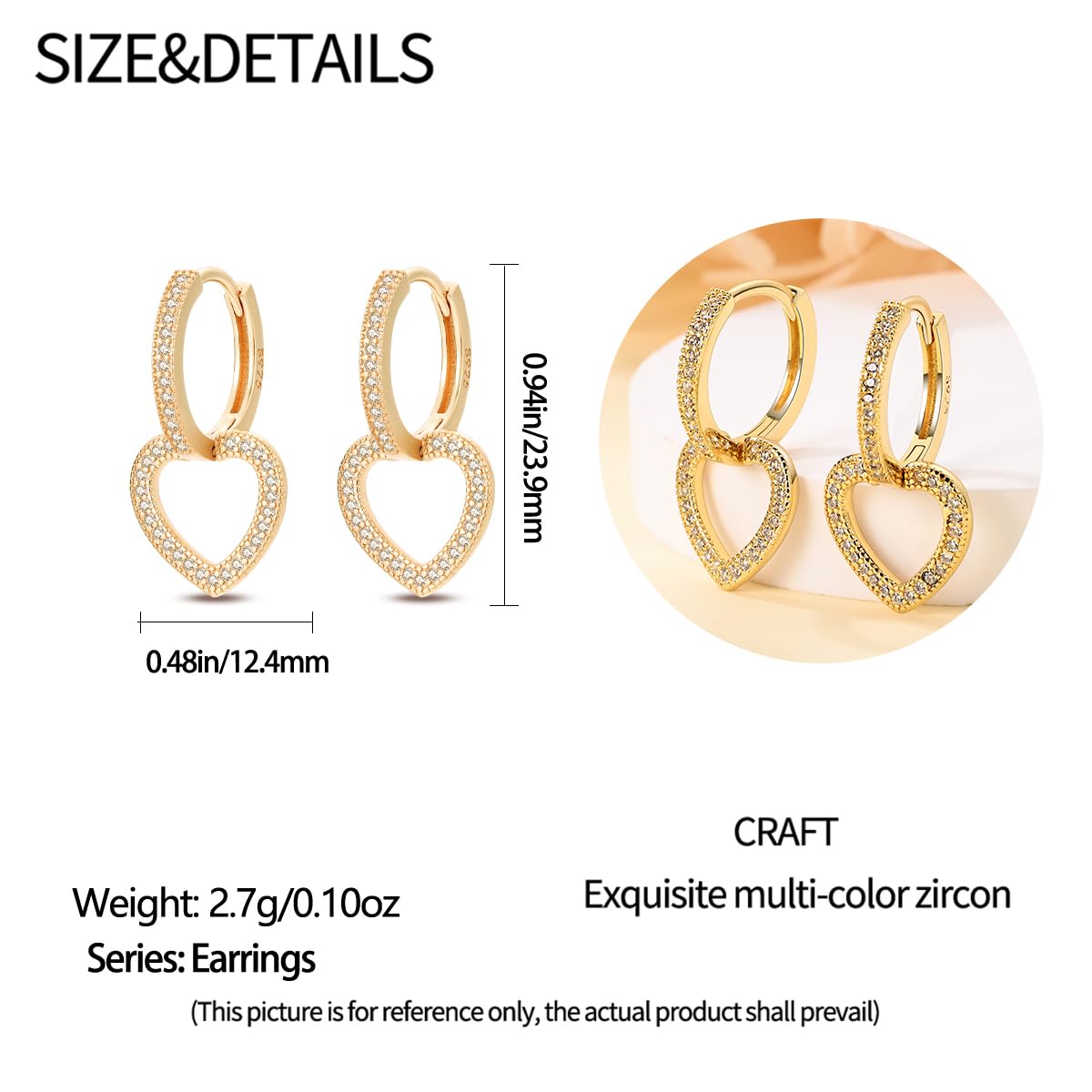 Cycuff 925 Sterling Silver Hoop Earrings Colorful Cubic Zirconia Jewelry Drop Earrings for Women Set Earring Presents for Her