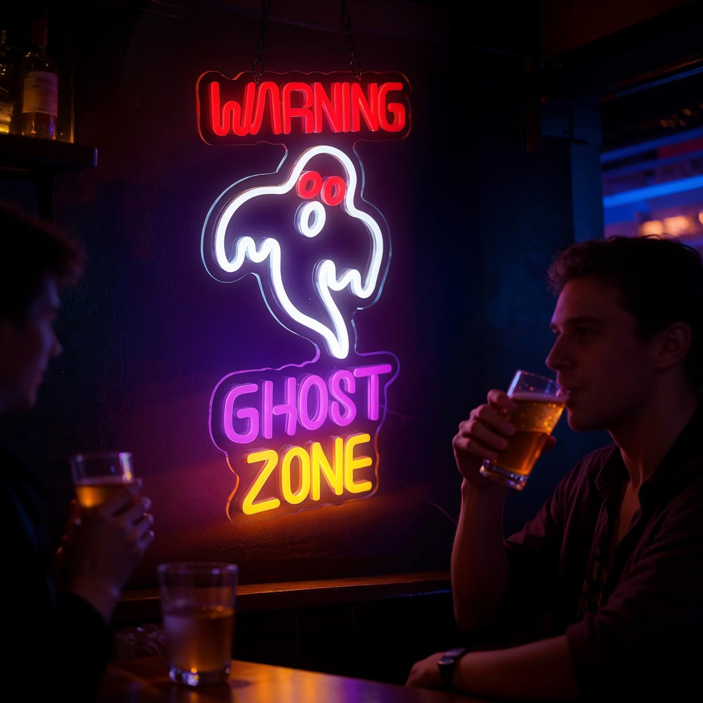 FITNATE Ghost Zone Neon Sign, Dimmable Spooky Haunted Mansion Decor LED Neon Signs, Ghost Neon Light Up Sign for Haunted House Man Cave Bar Party Christmas Decor