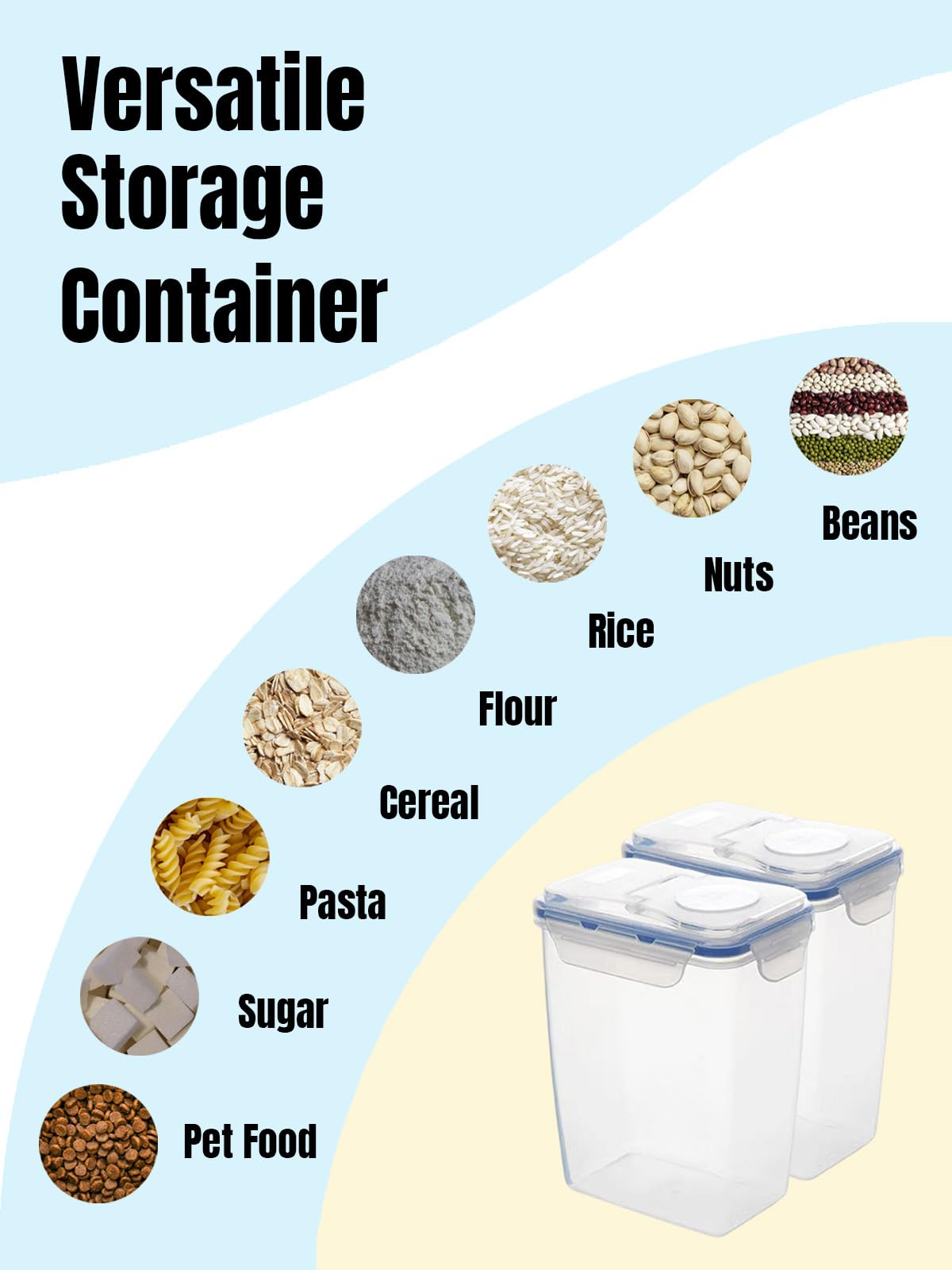2Pcs 63oz Cereal Containers Storage with Pour Spout for Rice, Pasta, Dry Food | Flour Sugar Storage Containers with Reusable, Airtight, Visible, and BPA Free