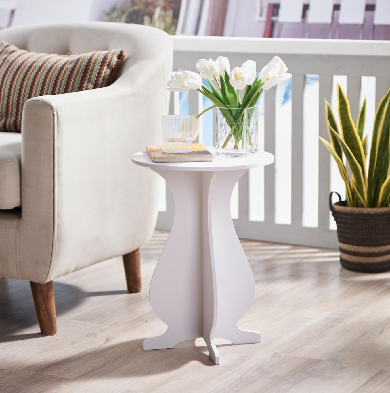 KB Designs - Side End Table Plant Stand for Living Room, Bedroom, White