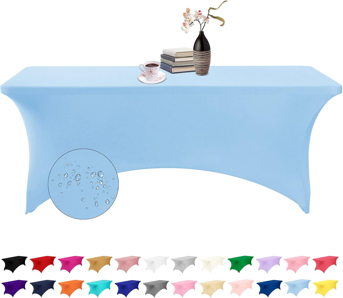 Spandex 6ft Waterproof Table Cover for Party,Wedding, Banquet, and Events(Blue Mist)