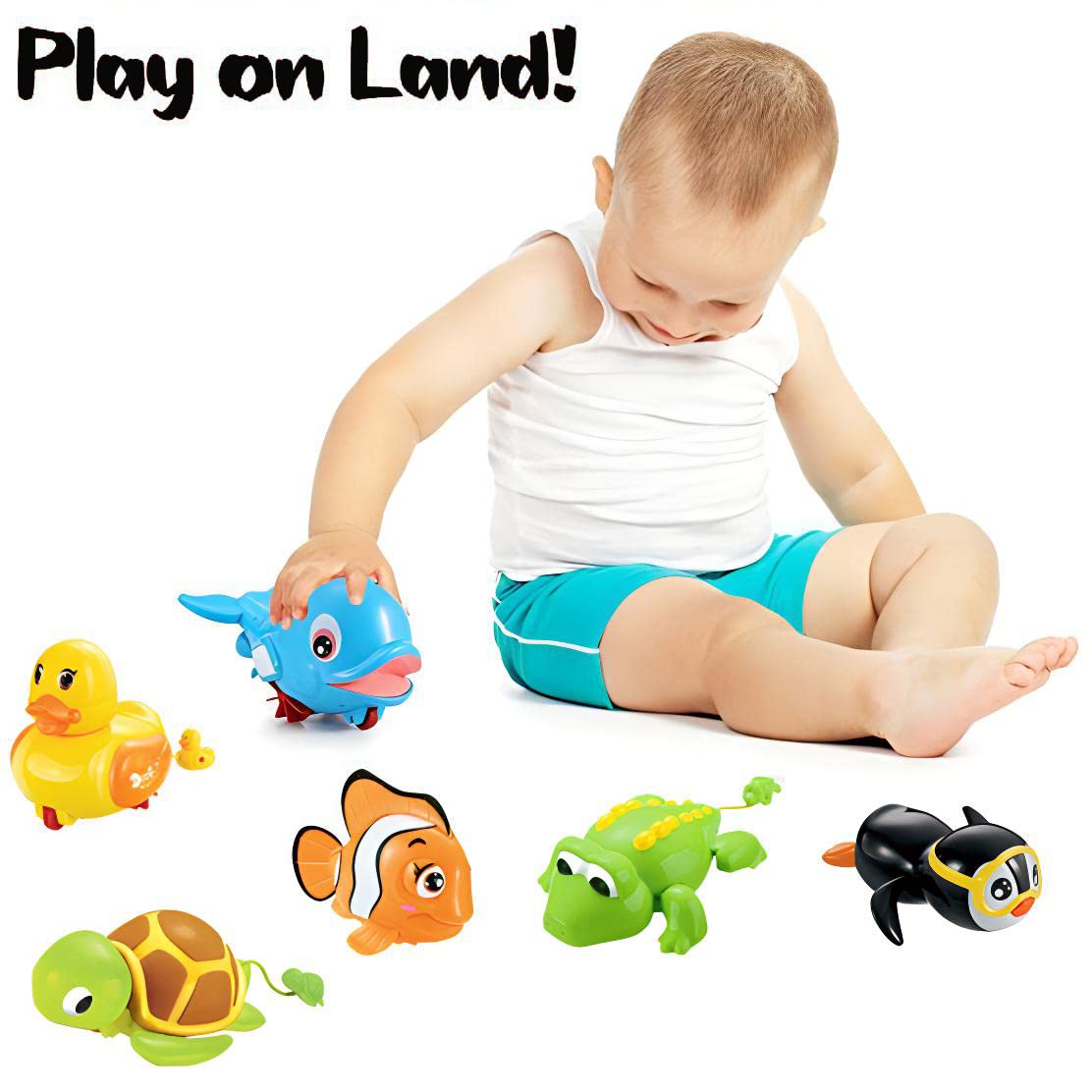 6 PCS Swimming Wind Up Bath Toys - Sea Animals in the Bathtub Windup Motorized Kids Water Bathtime Fun