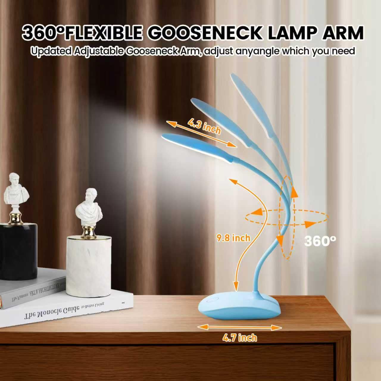 Battery Powered Desk Lamp, Portable Lamps Rechargeable 3 Color Modes Touch Control Stepless Dimming, Wireless Desk Lamp with 4000mAh, Small LED Table Light for Dorm Study Office Bedroom,2-Pack,Blue