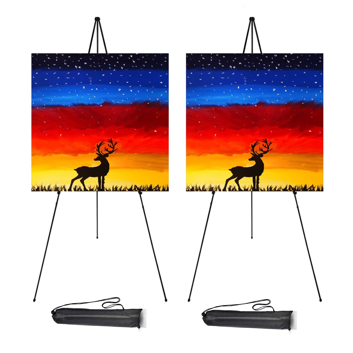 63" Easel Stand for Wedding Sign - Adjustable Easels for Display Painting Canvas - Metal Floor Easels with Portable Bag Fit for Lobby,Exhibition,Holds 4lbs,2Pack
