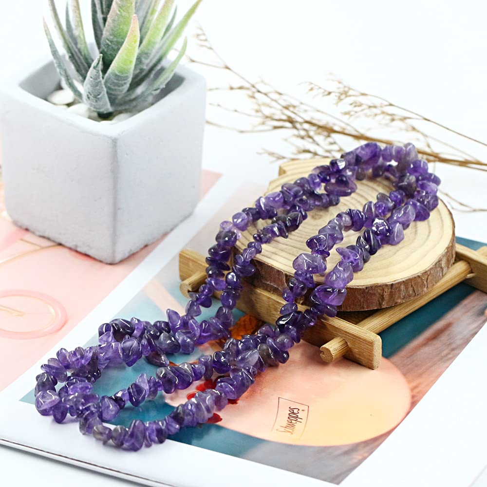 35 inches Chip Stone Loose Gemstones Beads Drilled Strand for Jewelry Making (Amethyst)