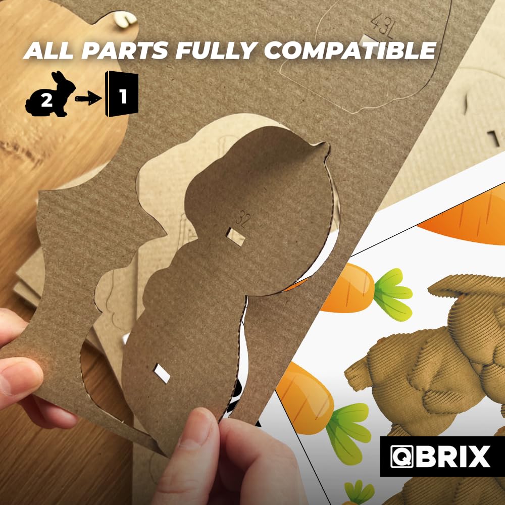 QBRIX Big-Eared Couple 3D Puzzles for Adults, 3D Model Kit for Teens, DIY Crafts for Home Decor, Original Gift for Boys&Girls 14+, Cardboard Model Building Kit