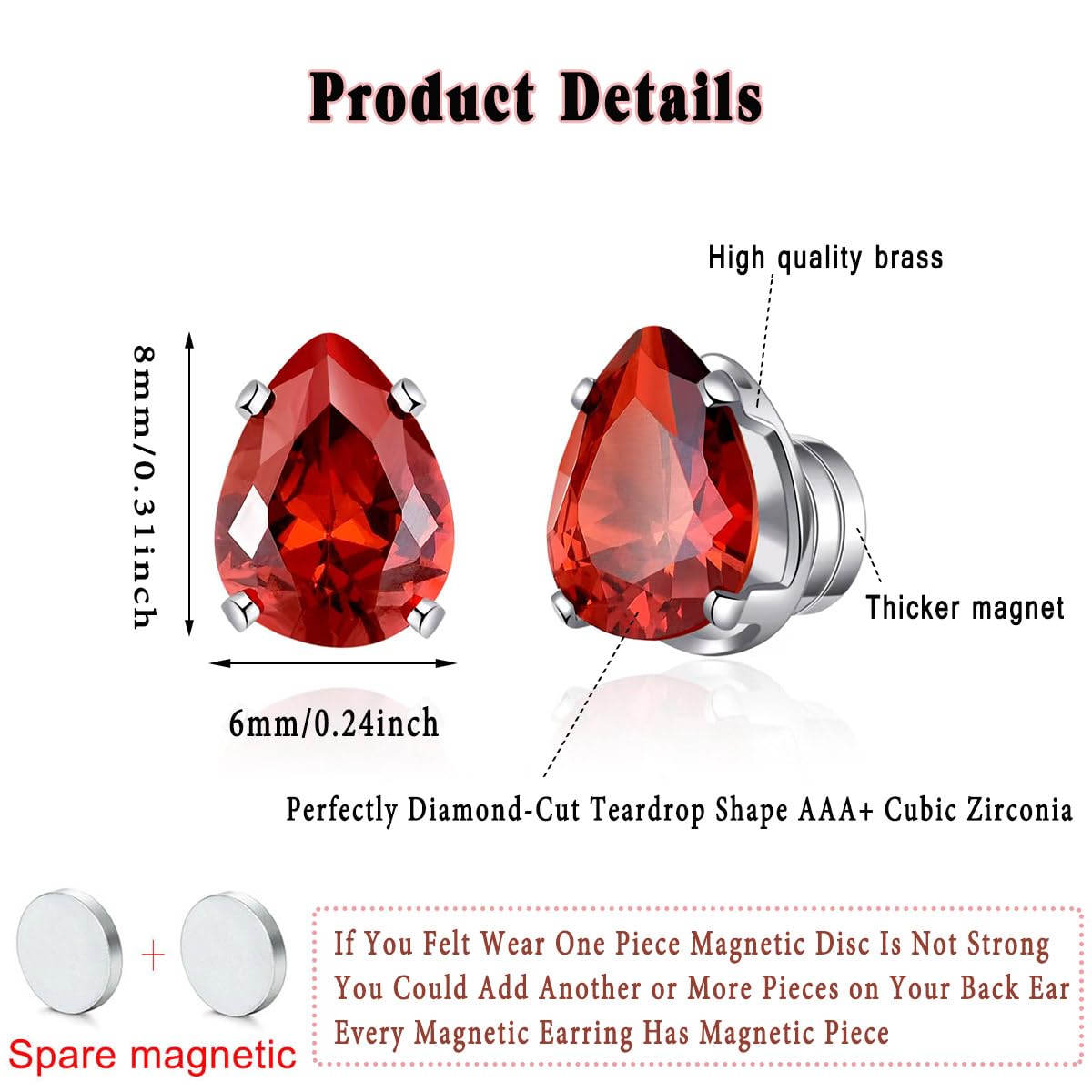 Spiritlele 12 Pairs Birthstone Magnetic Earrings Set Cubic Zirconia Clip on Non Piercing Fake Stud Earrings Birthday Gifts Unisex (Waterdrop)