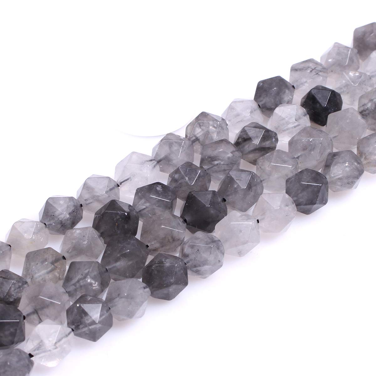 GEM-Inside Grey Cloudy Quartz Gemstone Loose Beads Natural 10mm Faceted Cambay Stone Power for Jewelry Making 15"