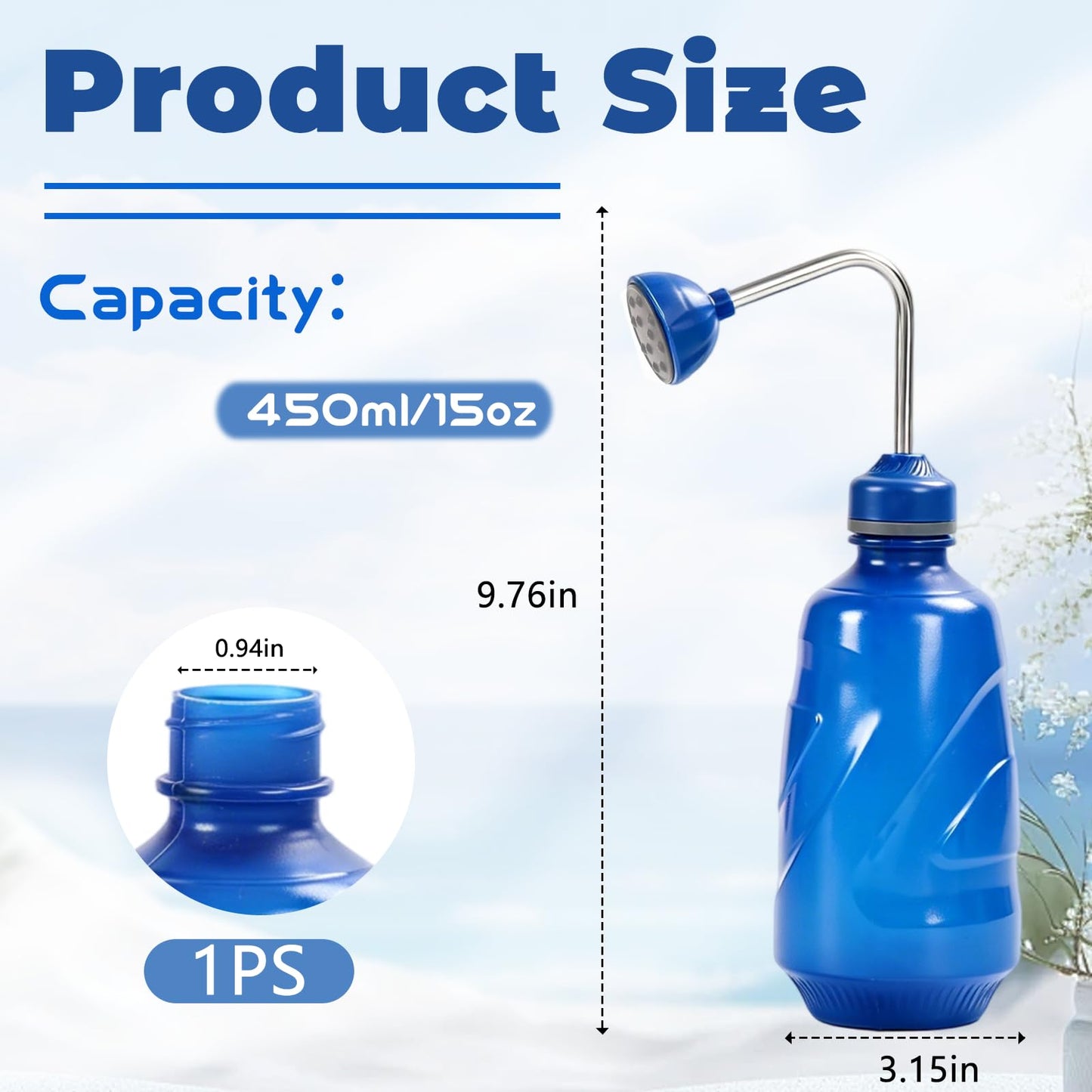 Small Watering Can, 2 in 1 Spray Head Functionality, 450ML Squeeze Garden Plant Watering Can for Seedlings Indoor/Outdoor Plants(Blue)
