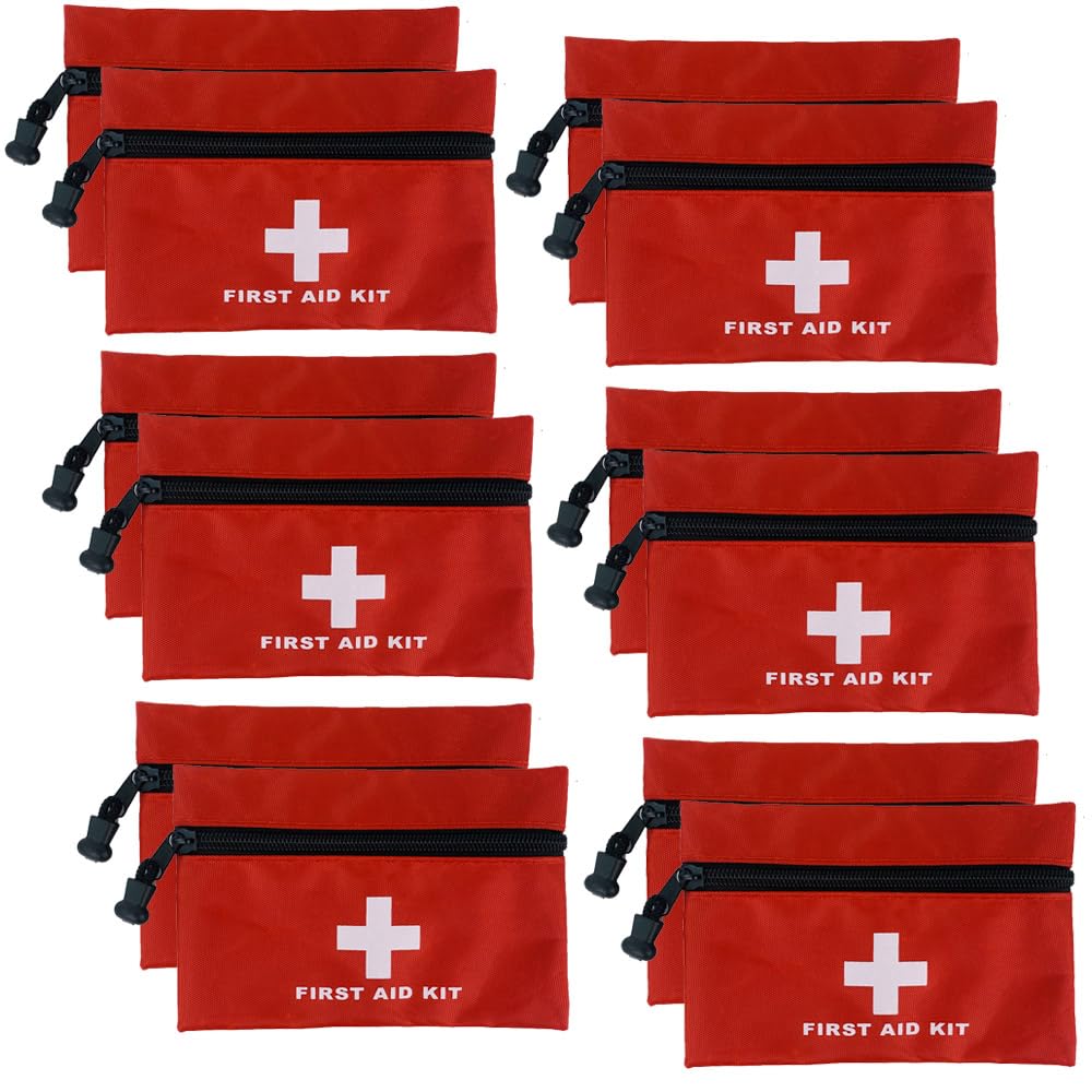 MTGHYARE 12 Pack Mini First Aid Kit Empty Bags Pouch Empty Small 6.3 x 4.3inch First Aid Bags Pouch with Zippered for Home Office Car Businesses Camping,Boat (Empty)